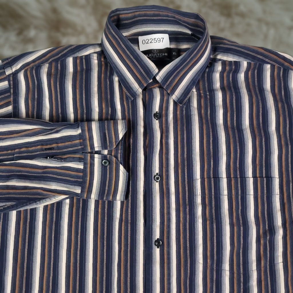 BUGATCHI Bugatchi Uomo Shirt Mens XL Blue Striped Button-Up Long Sleeve Casual Business Formal Party/Cocktail Travel Workwear Size US XL / EU 56 / 4 - 1 Thumbnail