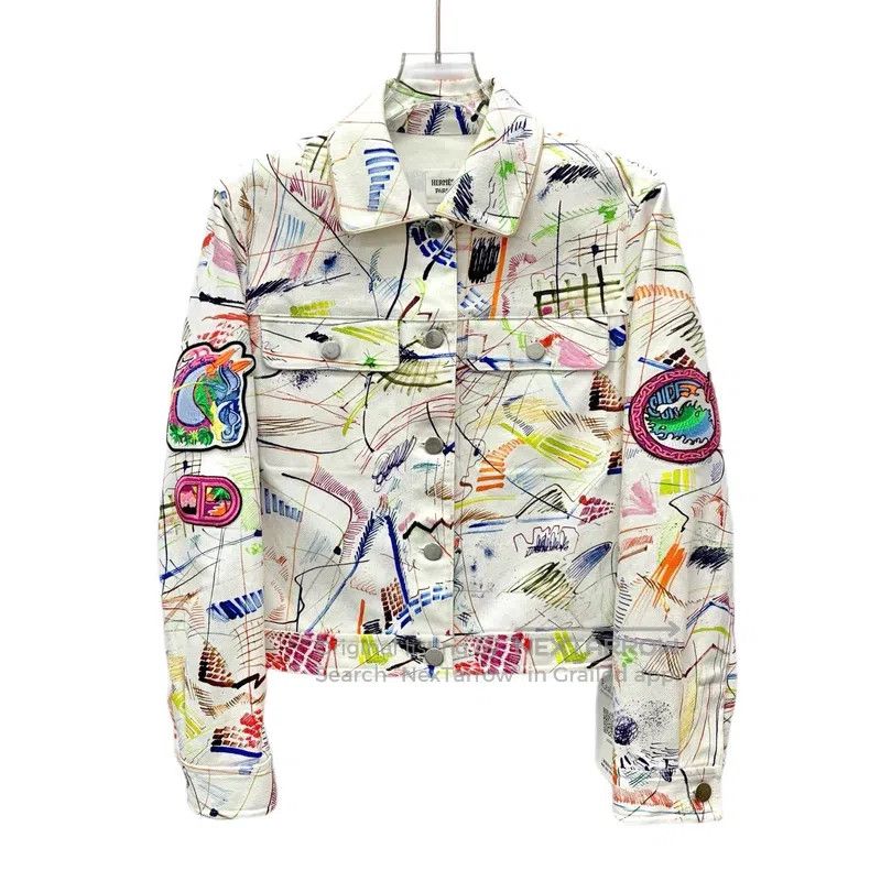 Hermes Hermes White badge, graffiti, embroidery, cotton collar, s Size XS / US 0-2 / IT 36-38 - 1 Thumbnail