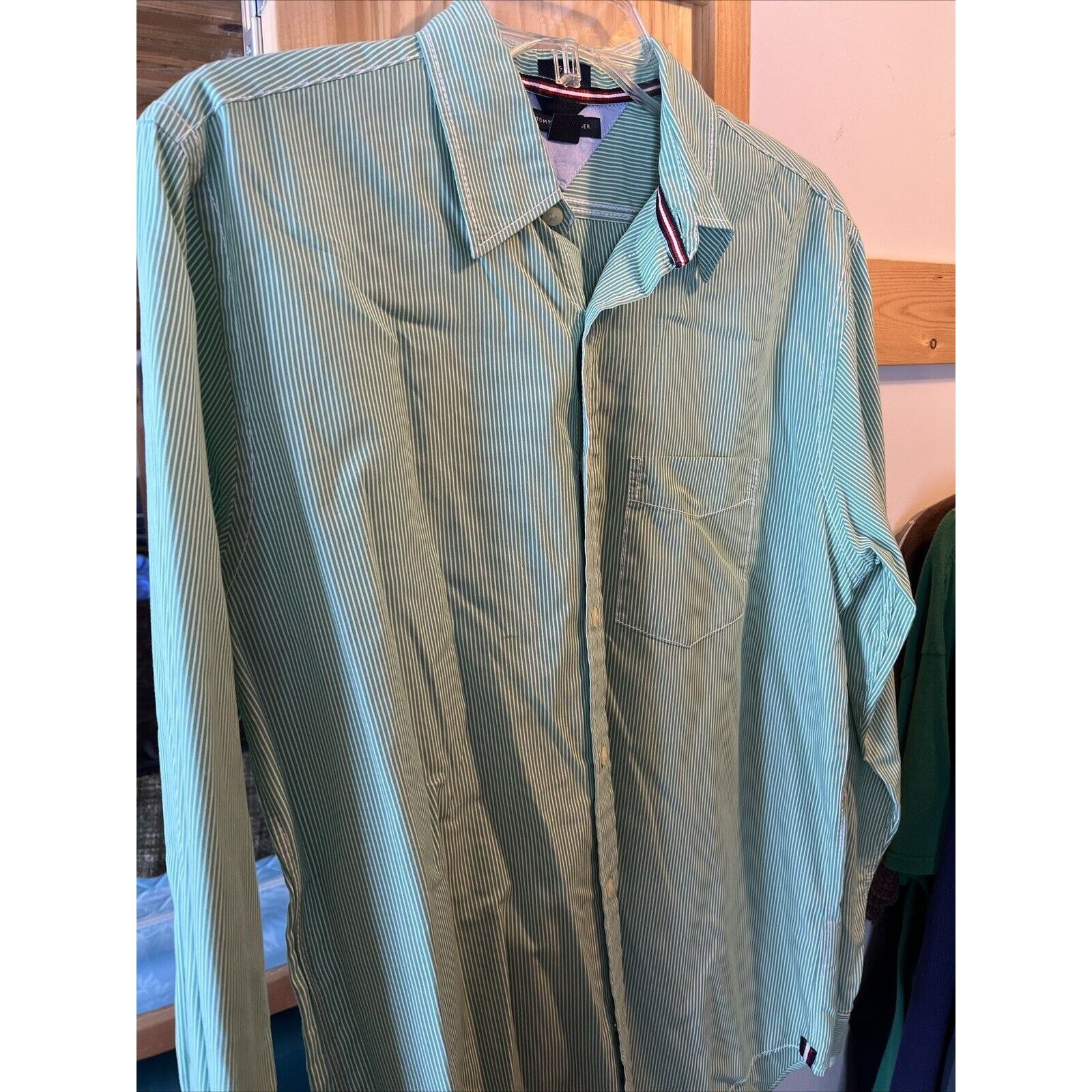 Tommy Hilfiger Tommy Hilfiger Men’s S Green Striped Trim Fit cotton Shirt Size US S / EU 44-46 / 1 - 5 Thumbnail