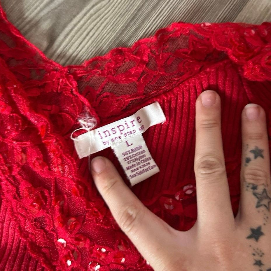 Other inspire one step up red ribbed lace long sleeve top Size L / US 10 / IT 46 - 4 Thumbnail