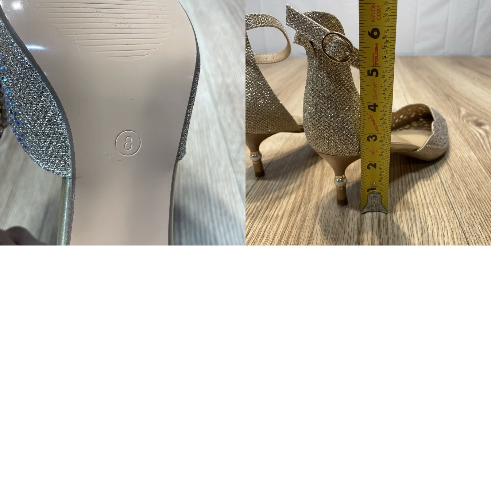Vintage IDIFU Women's Silver Rhinestone Sequin Ankle Strap Heels Size 8 Open Toe Wedding Pump Size US 8 / IT 38 - 8 Thumbnail