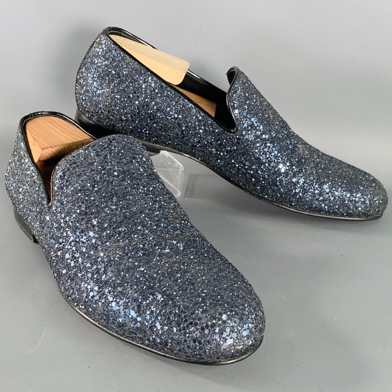 Jimmy Choo JIMMY CHOO Thame Grey Black Glitter Leather Slip On Loafers Size US 9 / EU 42 - 1 Thumbnail