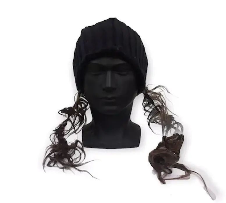 image of Archival Clothing x Hat Plain With Fake Hair Beanie Hat, Men's