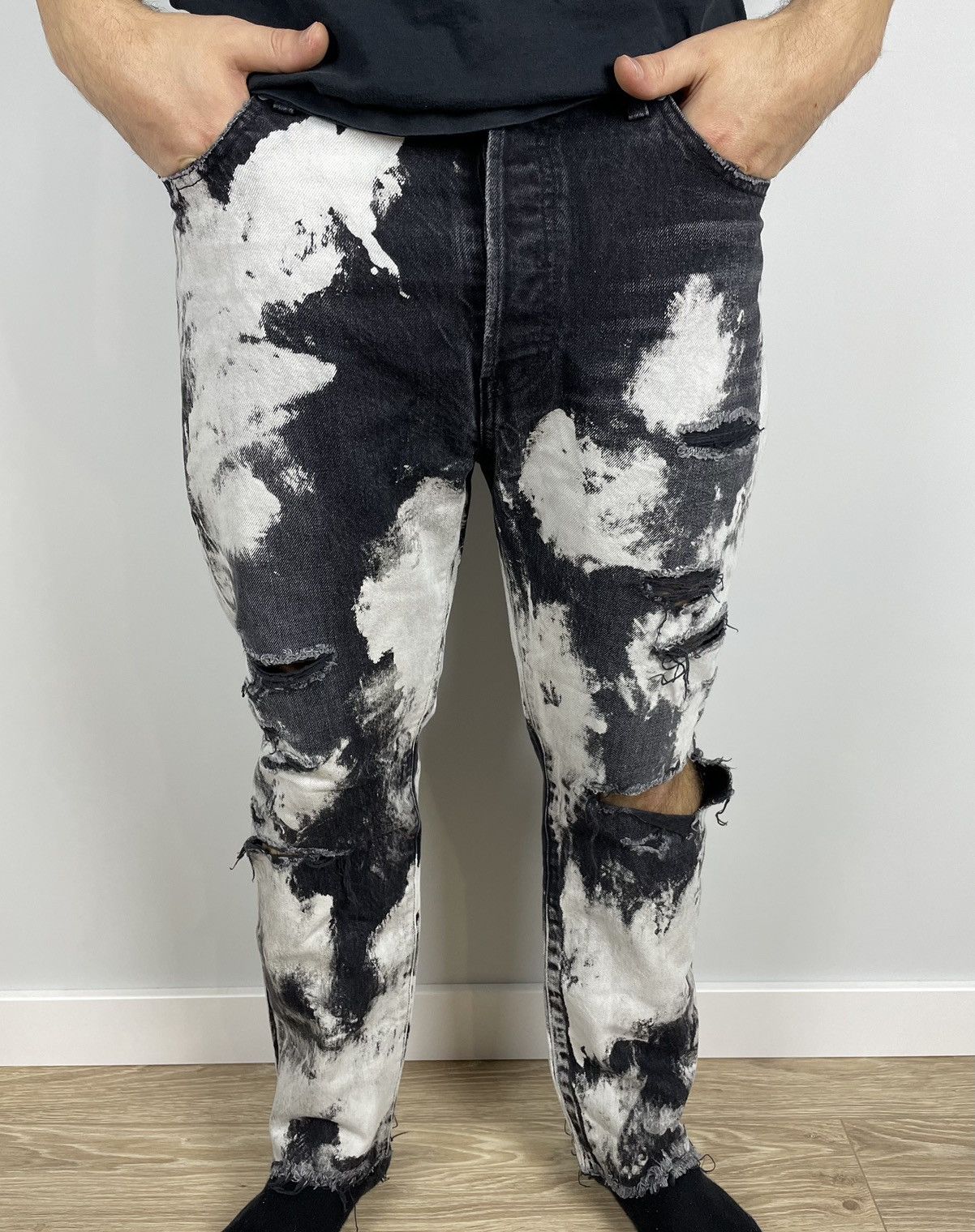 image of Hedi Slimane x Saint Laurent Paris D13 M/sk- Hw Dark Bleach Black Jeans 32 Ysl, Men's (Size 33)