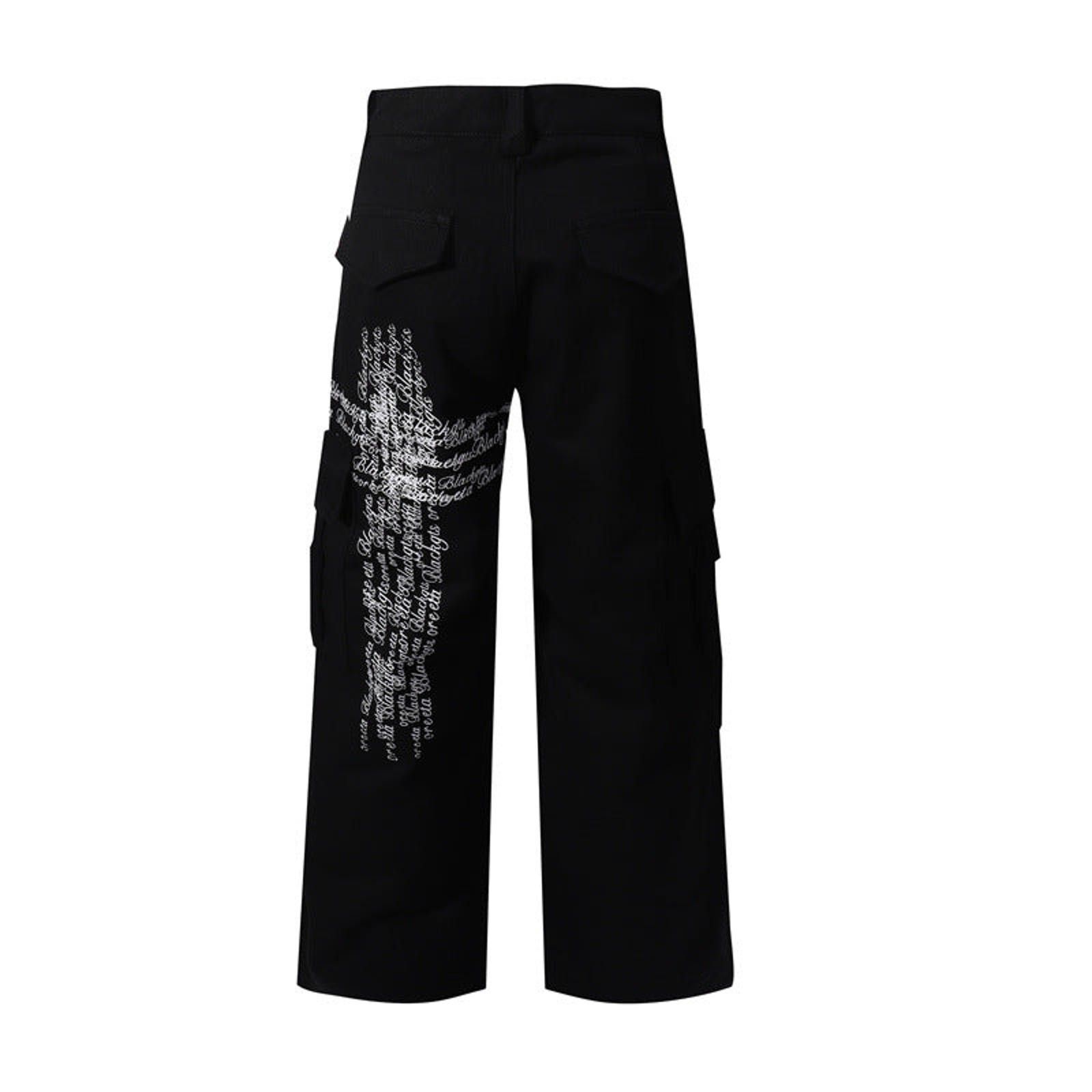 Other Black Wide Leg Cargo Pants with White Script Print Size US 30 / EU 46 - 2 Thumbnail