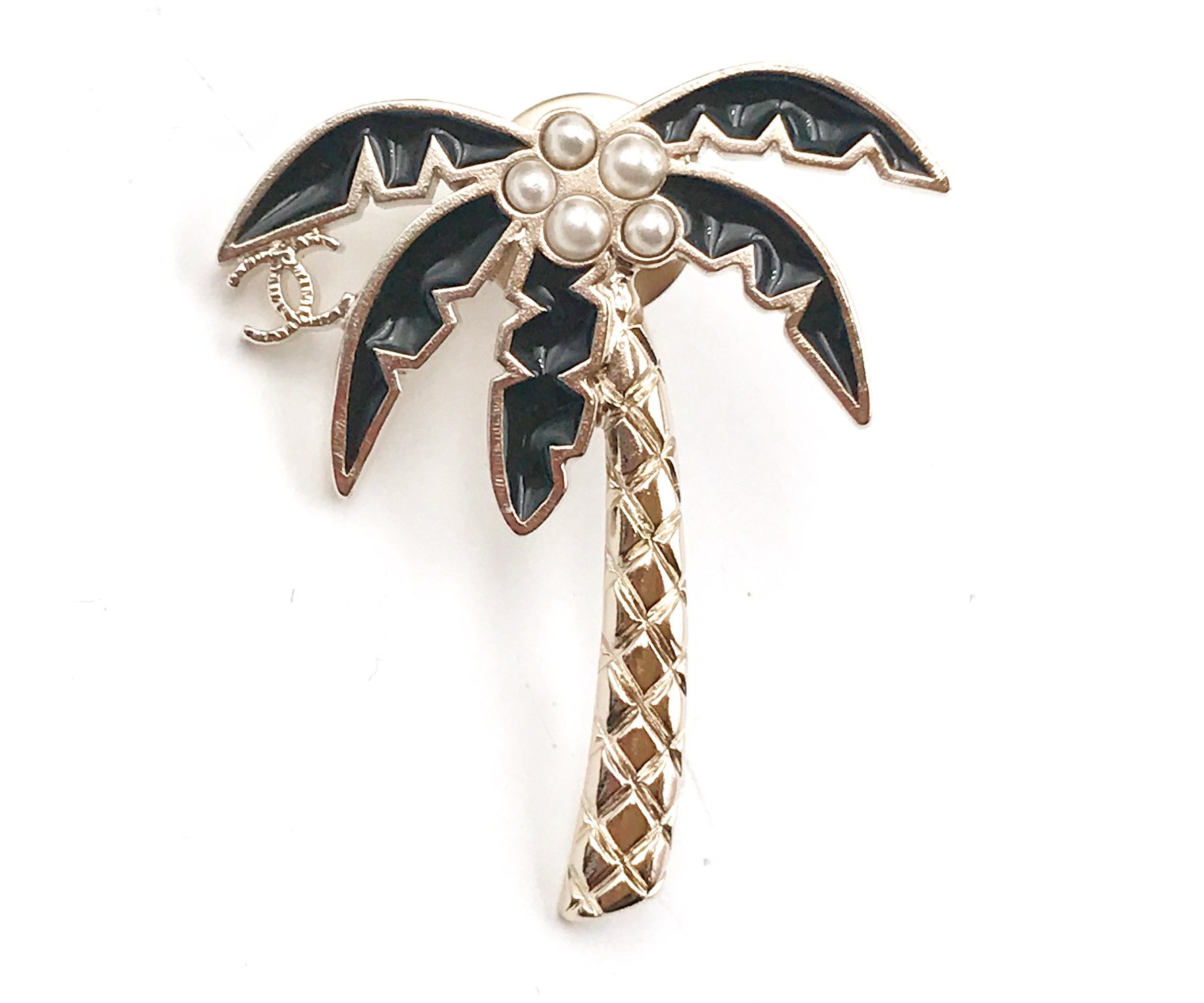 Chanel Light Gold Palm Tree Pearl Pin