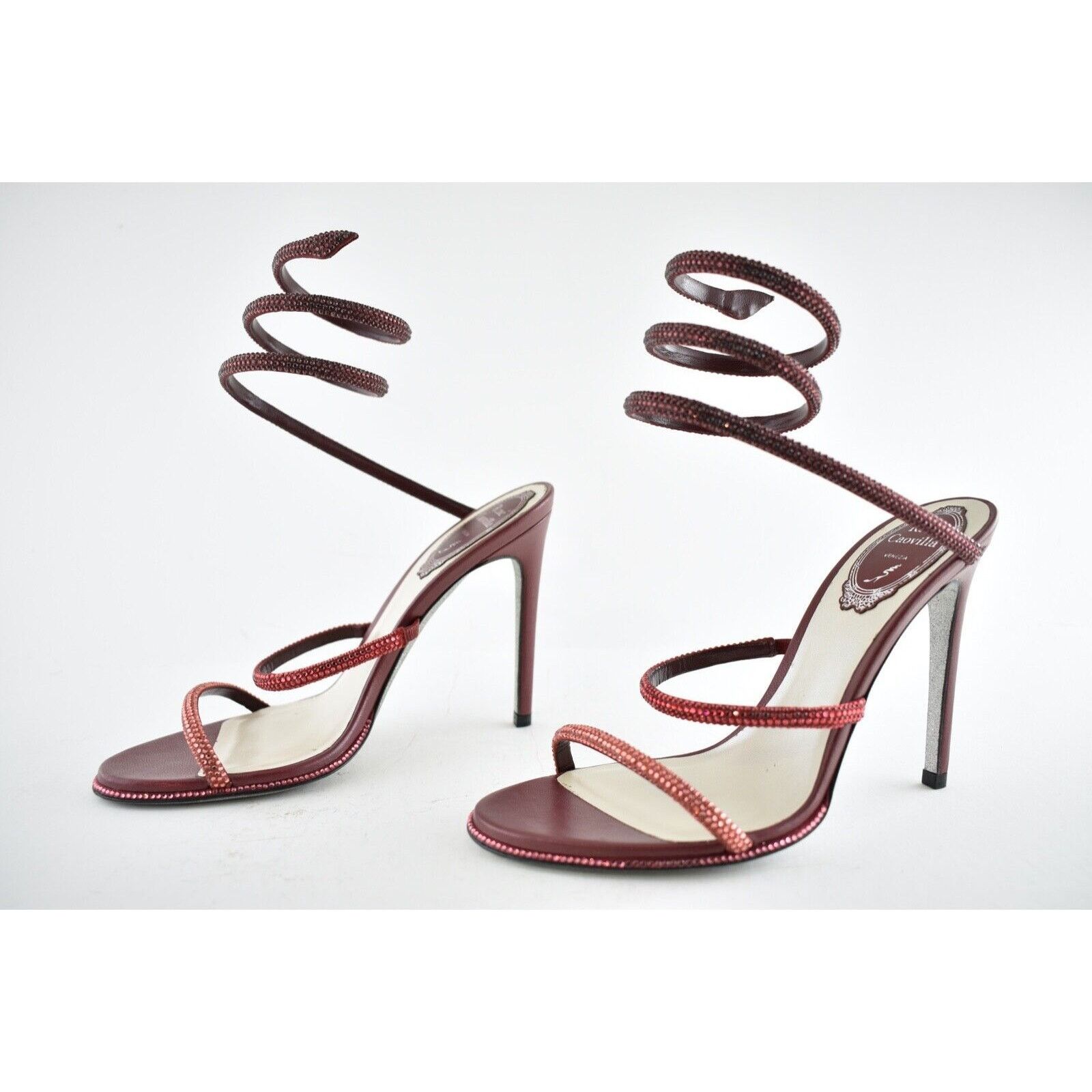 Rene Caovilla Cleo Bordeaux Strappy Ankle Wrap Sandal Heel Pump 36.5 Size US 6.5 / IT 36.5 - 10 Thumbnail
