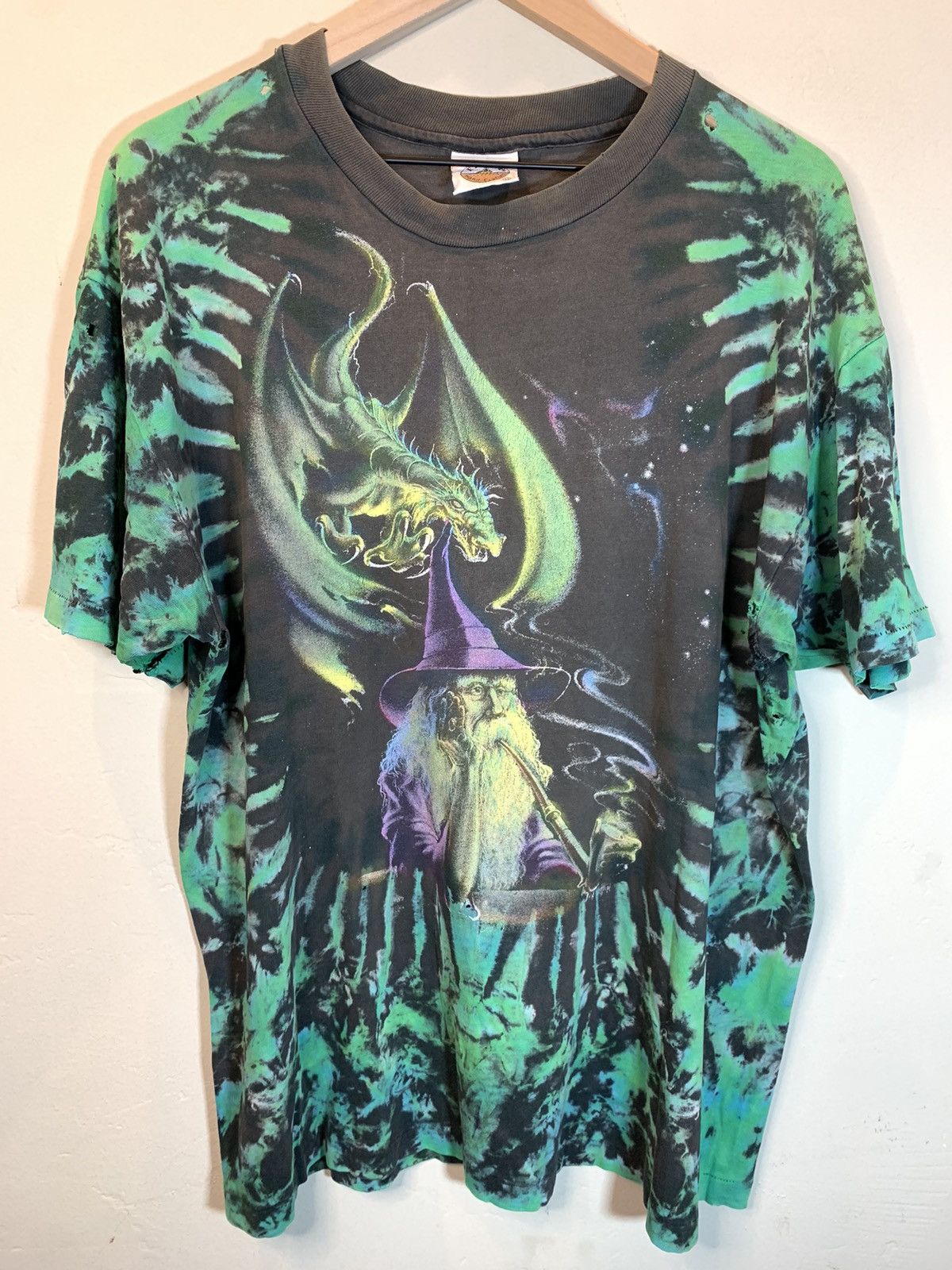 Vintage *RARE* Vintage 90s Wizard Smoking Dragon Single Stitch Shirt Size US XL / EU 56 / 4 - 1 Thumbnail
