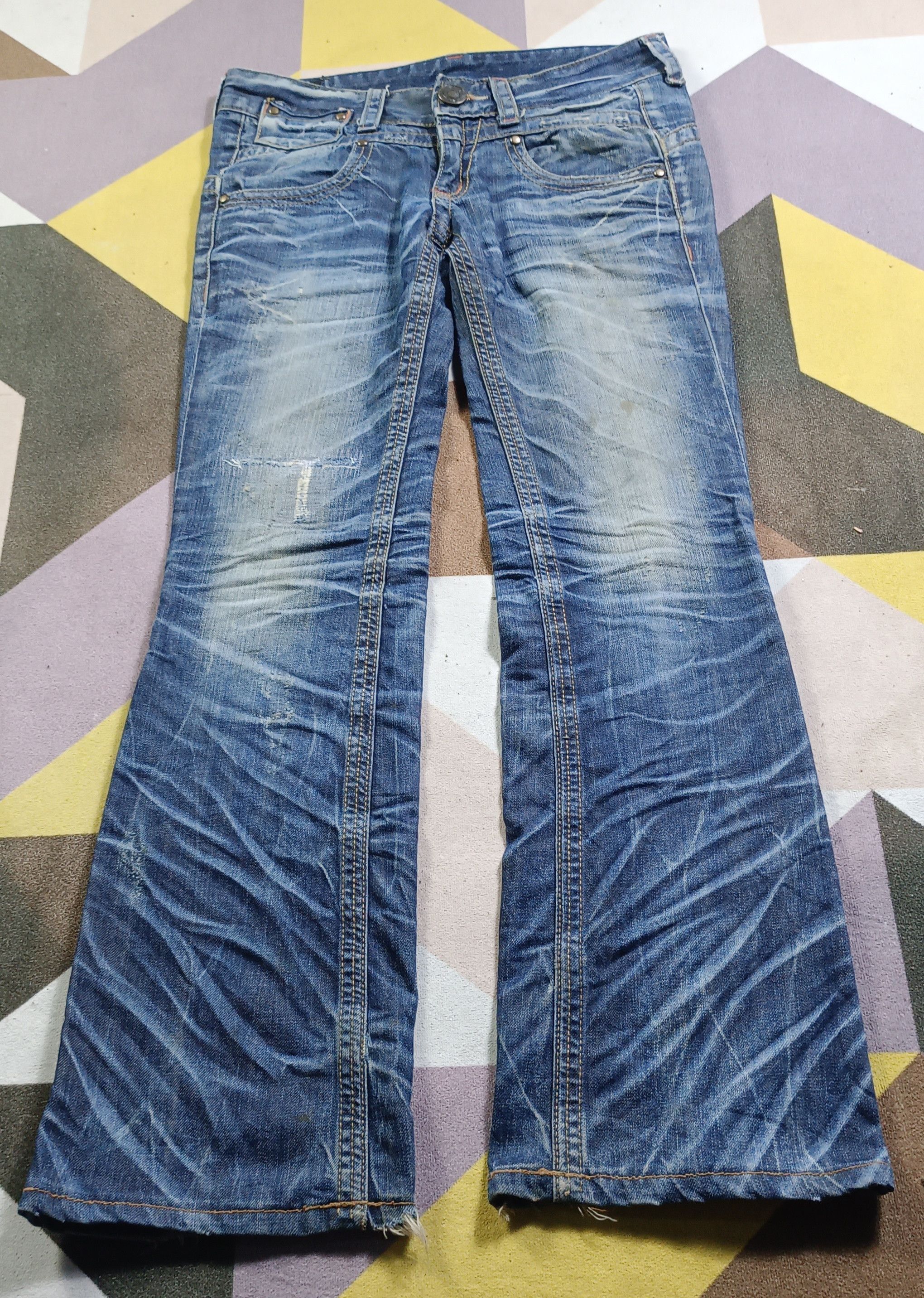 If Six Was Nine 🔥🔥LOLITA Exotic Vtg Denim Super Flare Distressed Jeans Size US 31 - 2 Thumbnail
