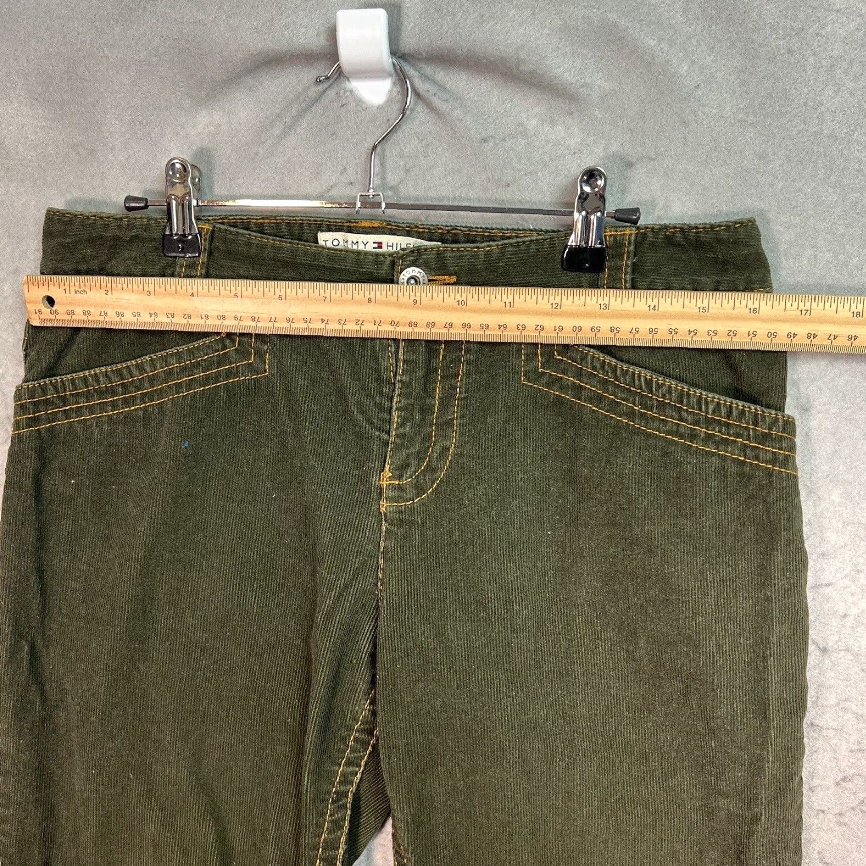 Tommy Hilfiger VINTAGE Tommy Hilfiger Women's Corduroy Pants 2000s Y2K Hipster Bootcut 10P Green Size 32" / US 10 / IT 46 - 3 Thumbnail