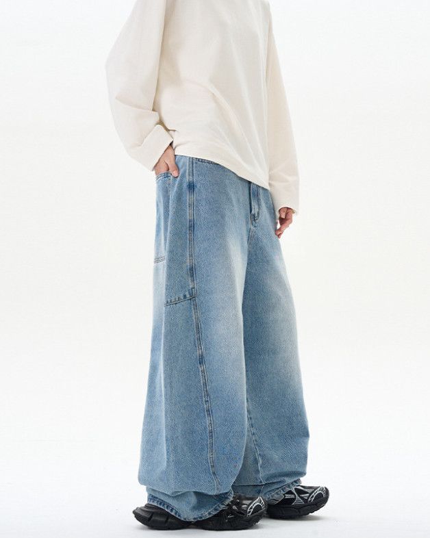 Japanese Brand Men's Retro Street Wide-Leg Patchwork Curved Jeans Y2K Size US 32 / EU 48 - 3 Thumbnail