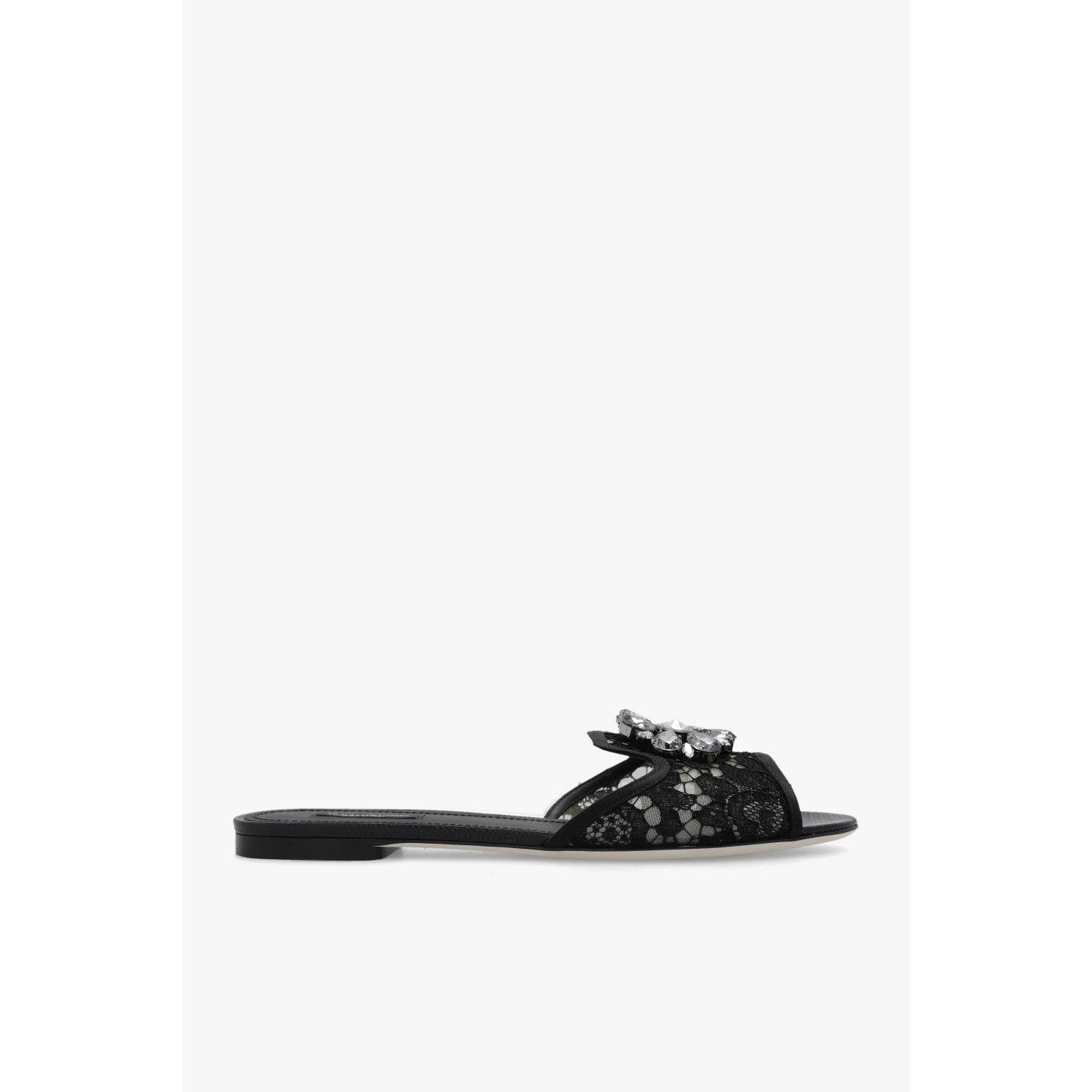 DOLCE&GABBANA Rhinestone Jewel Black Lace Slippers New & Aut