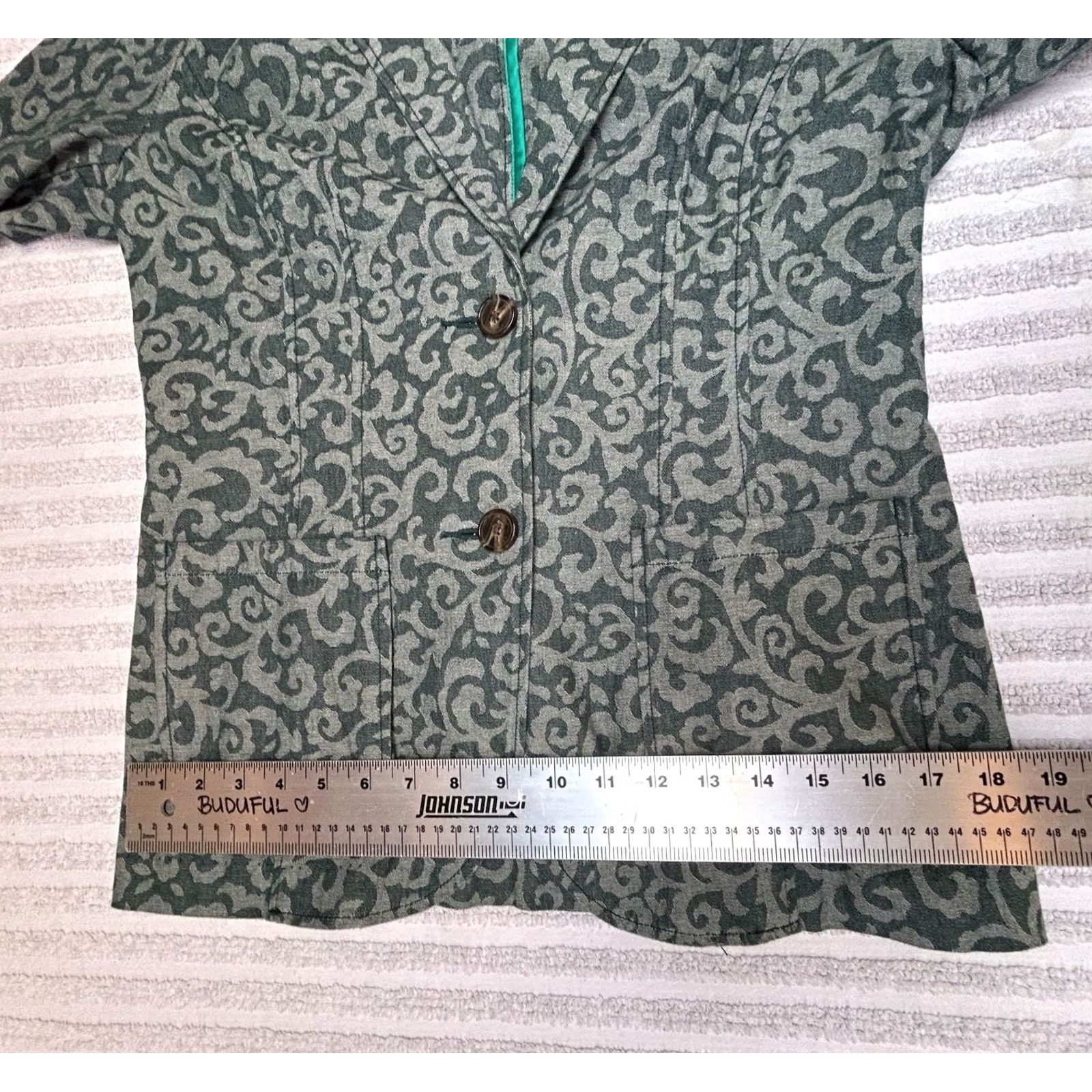 Isaac Mizrahi Isaac Mizrahi Live Blazer Jacket Single-Breasted Damask Green Size 8 Women’s Short Sleeve Button Front Workwear Shirt 8 Mens? Size M / US 6-8 / IT 42-44 - 6 Thumbnail