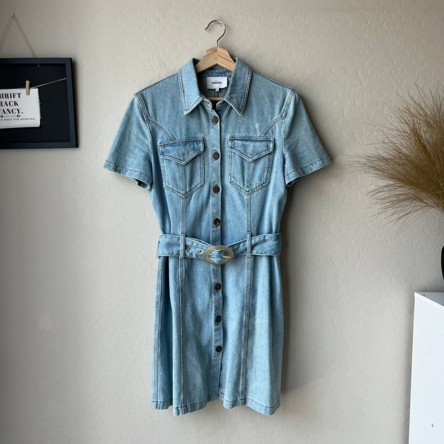 Nanushka Nanushka Dress Denim Short Sleeve 80s Wash Blue Belted M Size M / US 6-8 / IT 42-44 - 2 Thumbnail