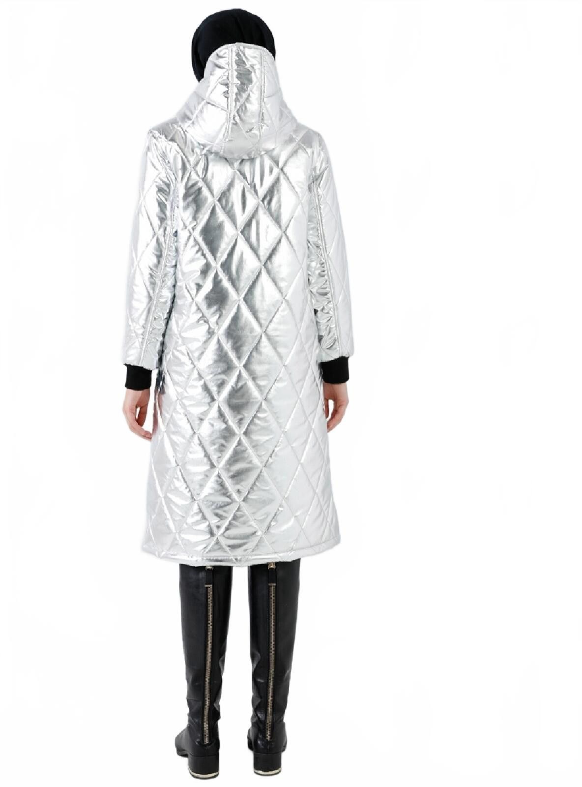 Unknown London Metallic Quilted Long Puffer Coat with Hood, Size 8 Size M / US 6-8 / IT 42-44 - 6 Thumbnail