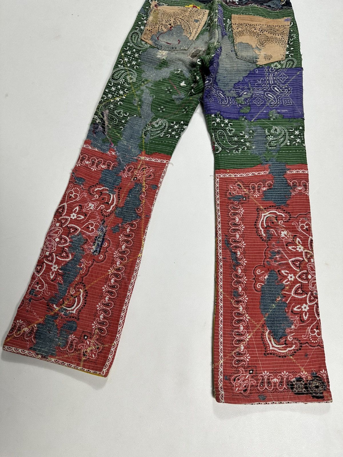 Handmade Custom Made Distressed Paisley Patchwork Boro Jeans pants Size US 30 / EU 46 - 9 Thumbnail
