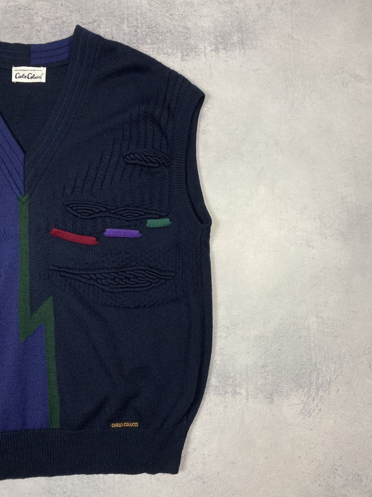 Carlo Colucci Vintage 80s Carlo Colucci Wool Knit Vest Navy Blue Size XXL Size US XL / EU 56 / 4 - 4 Thumbnail