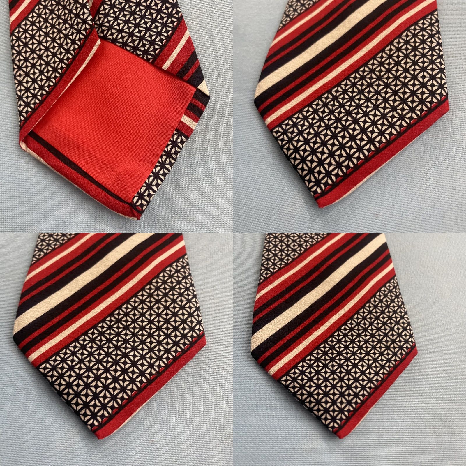 Vintage VINTAGE 60s Poly Silk Neck Tie Repp Deco Check Red White Black Stripe 3.5x52 Size ONE SIZE - 8 Thumbnail