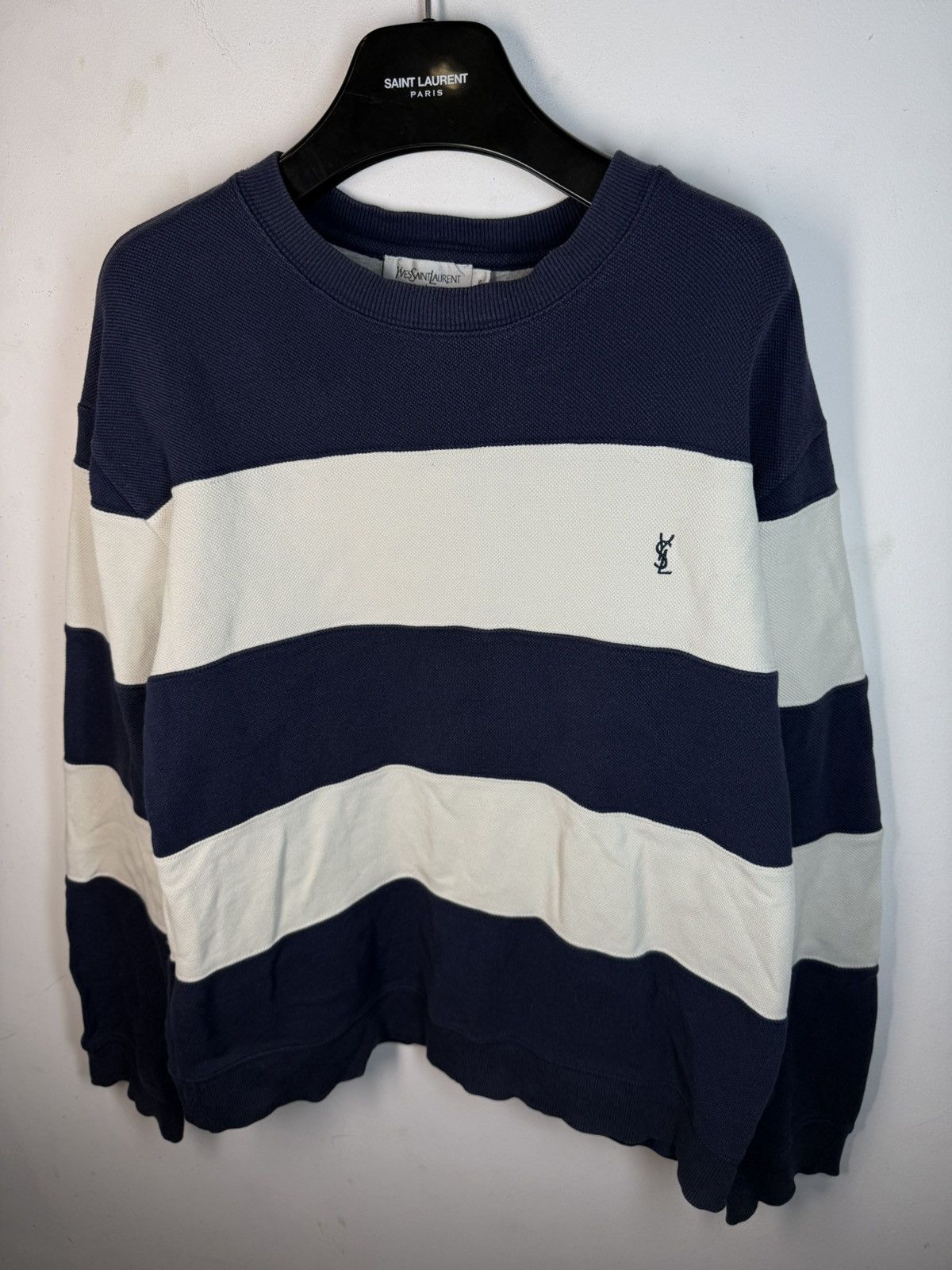 Yves Saint Laurent Pique YSL Crewneck Navy/White Striped YSL Sweatshirt Size US XL / EU 56 / 4 - 14 Thumbnail