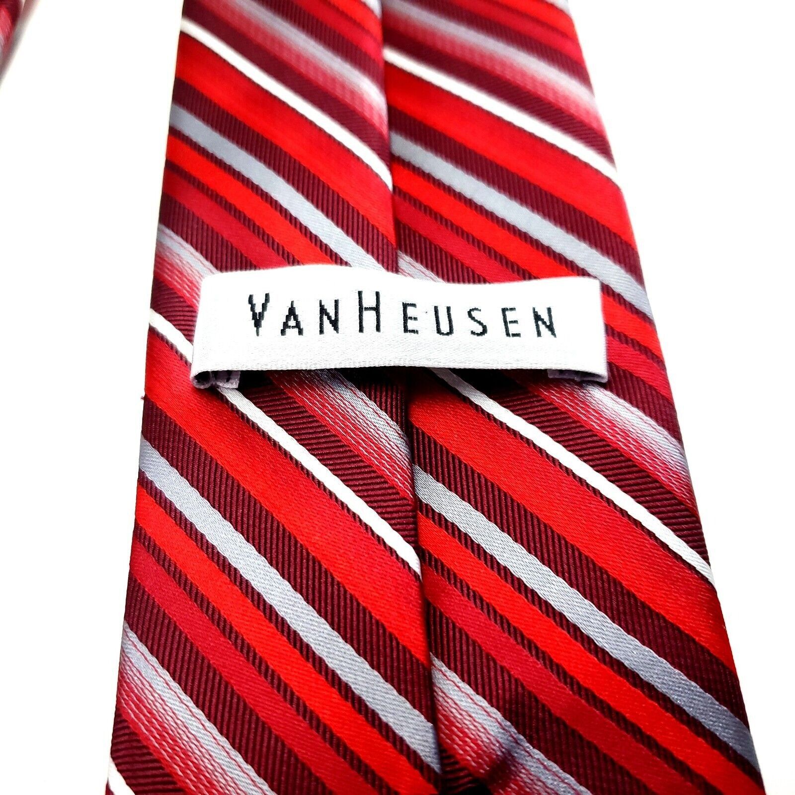 Van Heusen Van Heusen Red Polyester Tie Woven Skinny Striped Size ONE SIZE - 4 Thumbnail