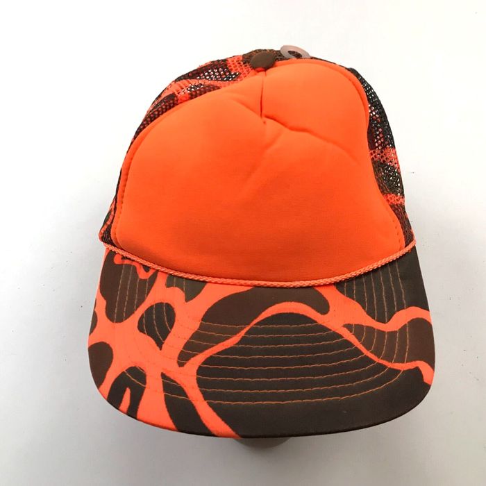 Vintage Orange Camo Hat Cap Snapback Trucker Camouflage High Visibility  Hunting Fishing
