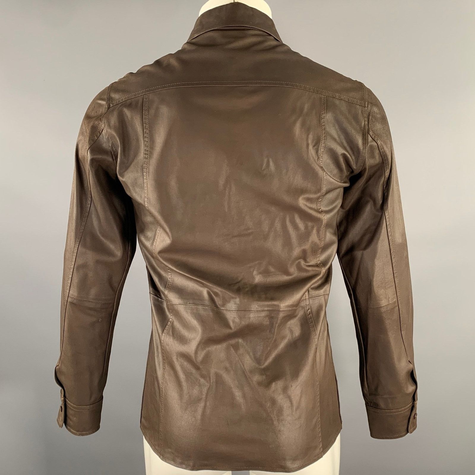 DKNY DKNY Size XS Brown Leather Long Sleeve Shirt Size US M / EU 48-50 / 2 - 4 Thumbnail