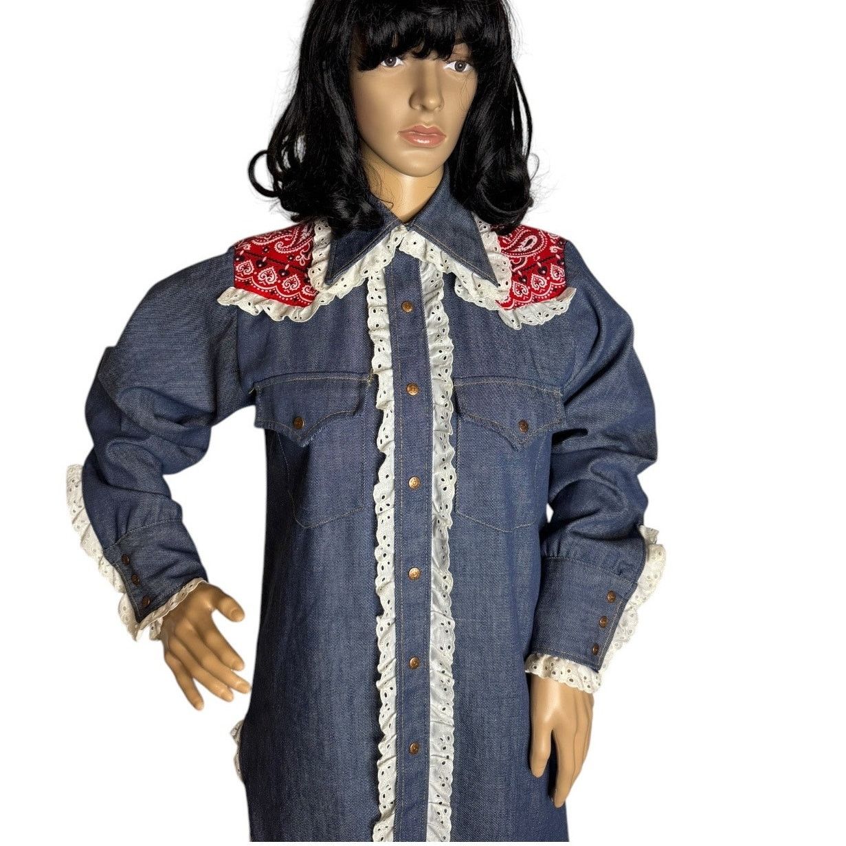 Vintage Vtg Bar C authentic western denim shirt dagger collar eyelet Size M / US 6-8 / IT 42-44 - 13 Thumbnail