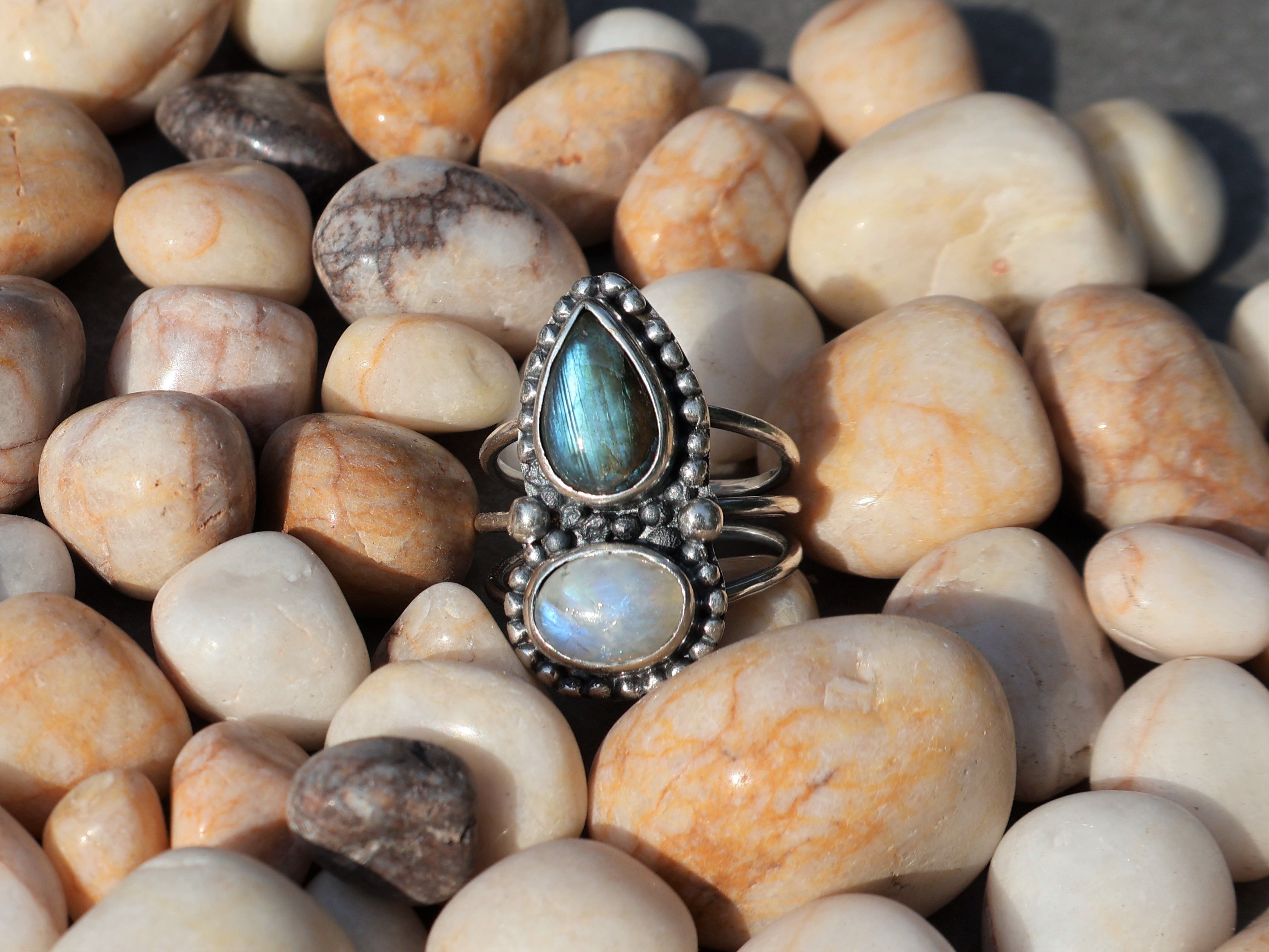Handmade Moonstone Labradorite Ring, Handmade Sterling Silver Ring, Size ONE SIZE - 2 Thumbnail