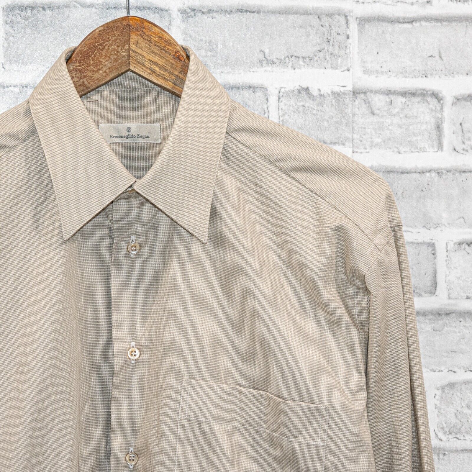 Ermenegildo Zegna Ermenegildo Zegna Men's Long Sleeve Button up Shirt Beige Size US M / EU 48-50 / 2 - 3 Thumbnail