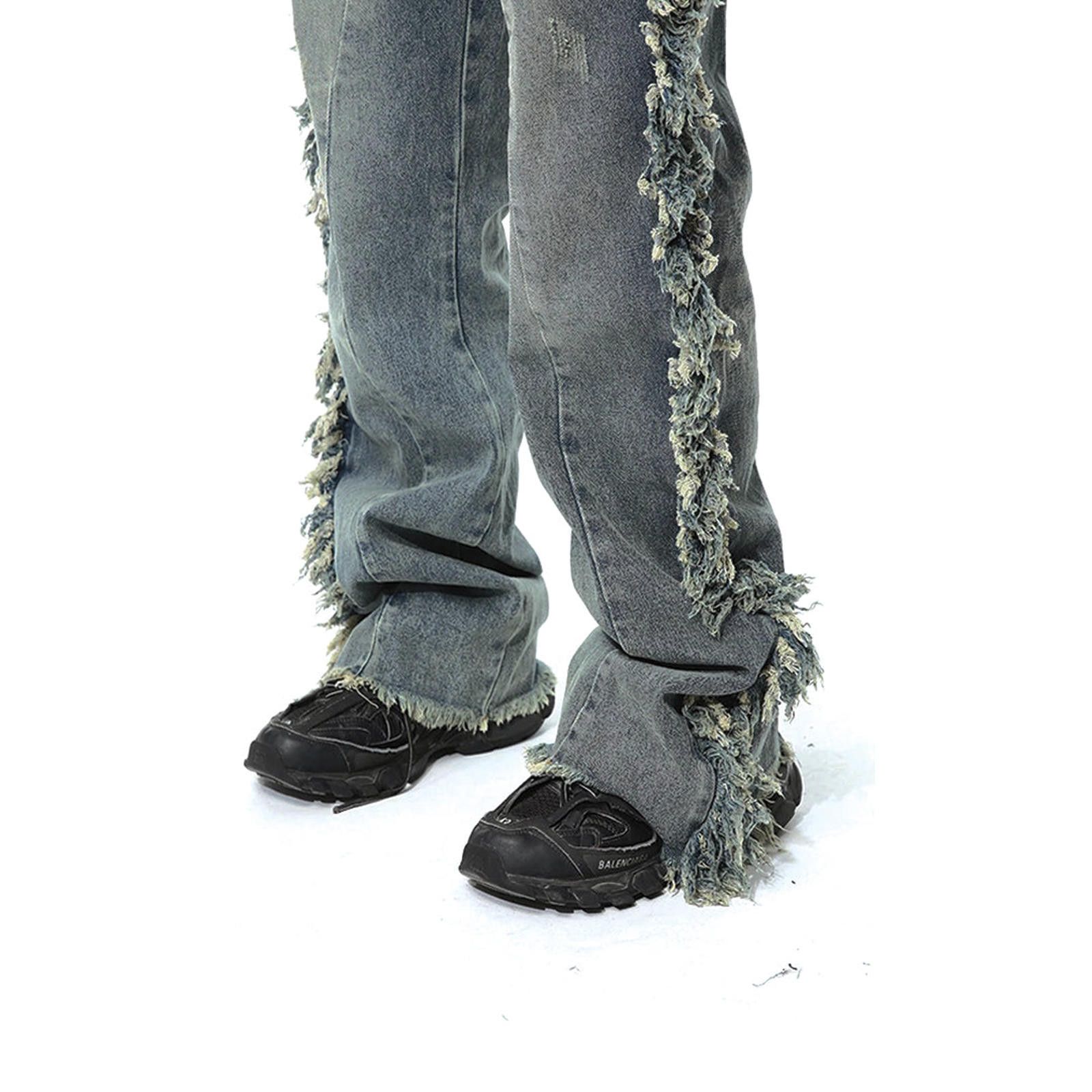 Vintage Distressed Flared Tassel Jeans Size US 33 - 5 Thumbnail
