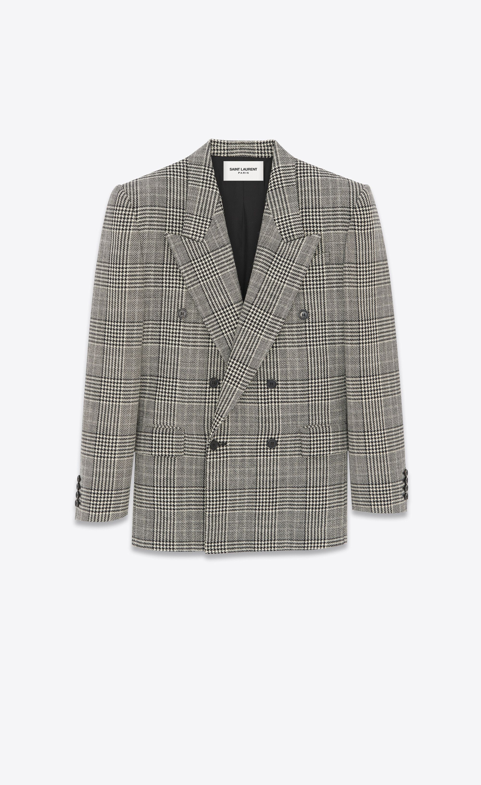 Saint Laurent Paris o1s1wg111124 Oversized Jacket in Prince Wales Wool in Grey Size XS / US 0-2 / IT 36-38 - 3 Thumbnail