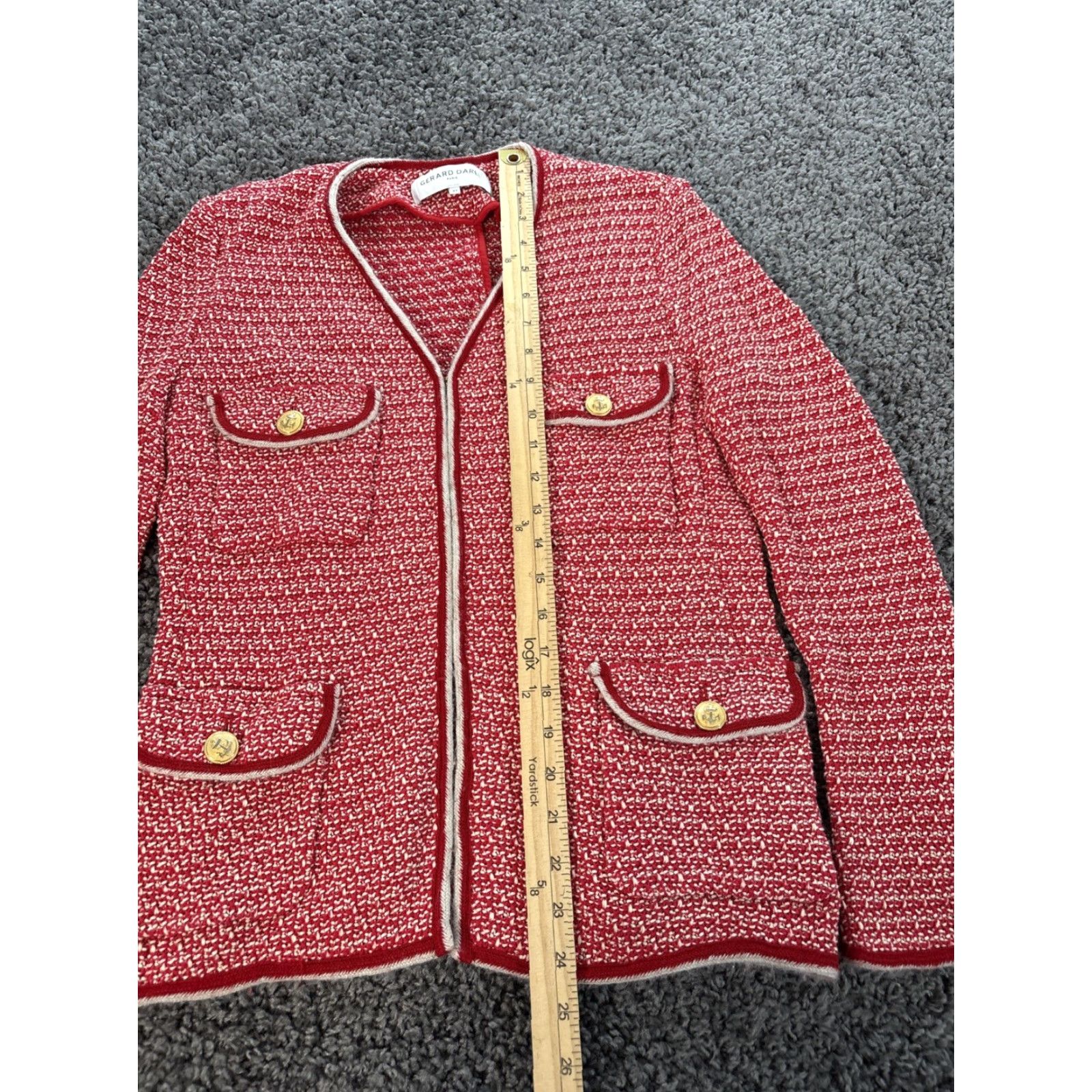 Gerard Darel Gerard Darel Paris Cardigan Sweater Womens L Red White Jacket Button Chunky V-Neck Knit 100% Cotton Womens Large Red Paris Cardigan Sweater Mens? Size L / US 10 / IT 46 - 2 Thumbnail