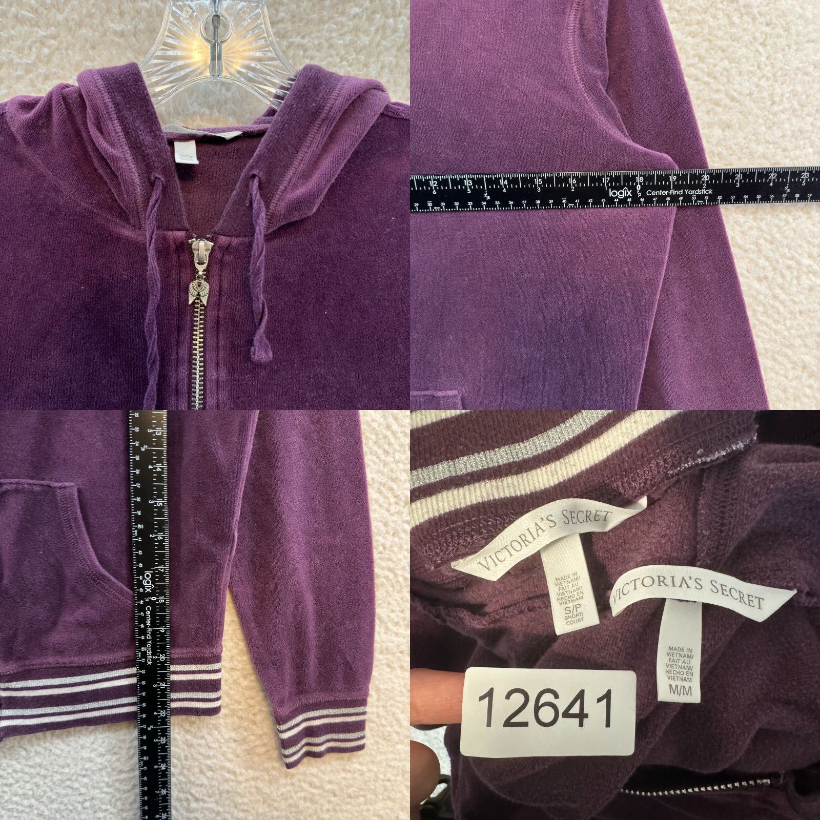 Victoria's Secret VINTAGE Victoria's Secret Tracksuit Y2K Velour Set M Medium Petite Short Purple Hoodie Jacket Pants Womens Size 32" / US 10 / IT 46 - 9 Thumbnail