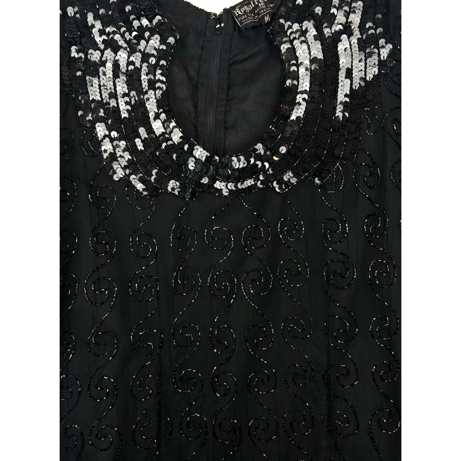 Vintage VINTAGE Black Silk Sequin Beaded Cocktail Dress Women Medium Size M / US 6-8 / IT 42-44 - 4 Thumbnail