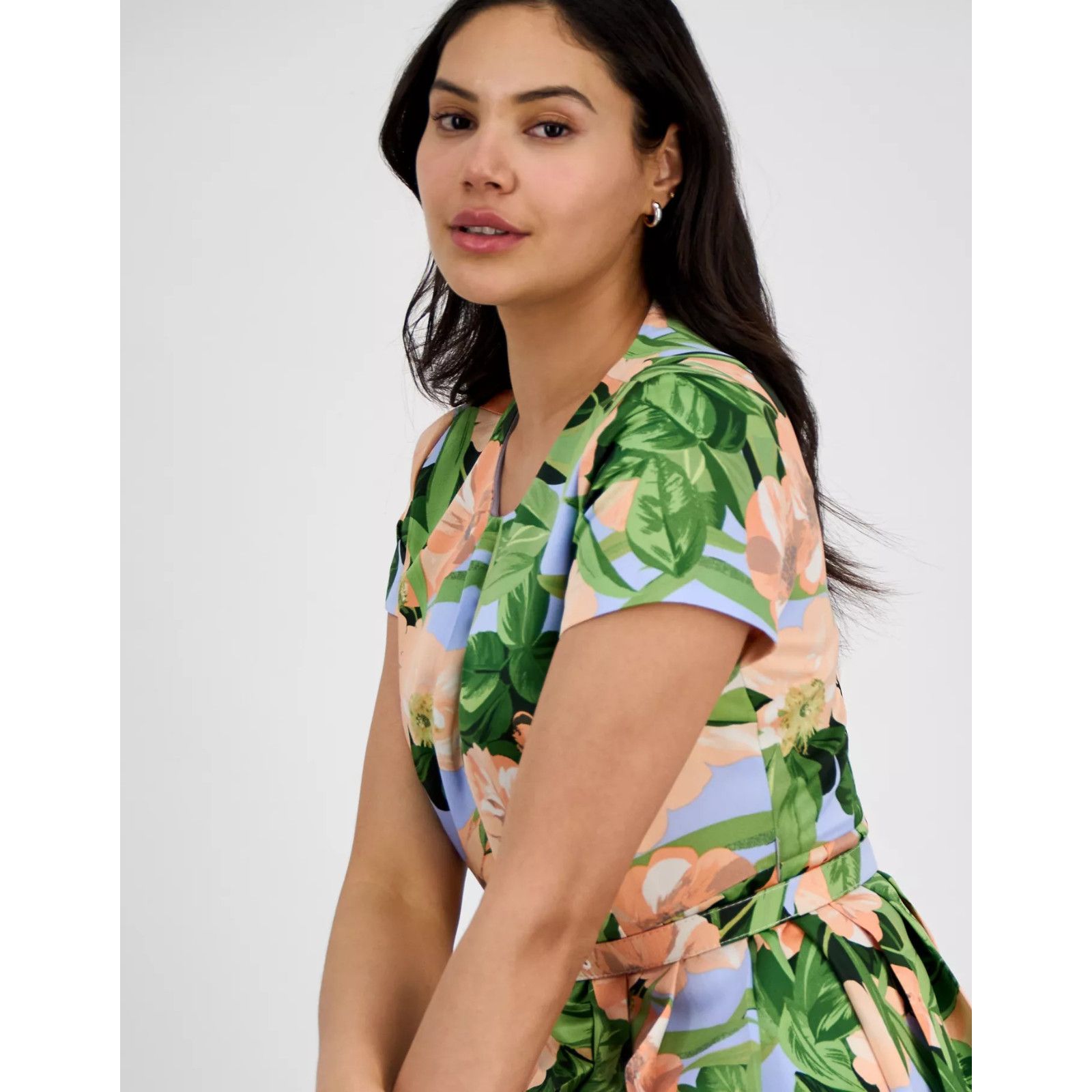 Other Tahari ASL Fit Flare Pleated Dress Peach Magnolia Floral Size XL / US 12-14 / IT 48-50 - 2 Thumbnail