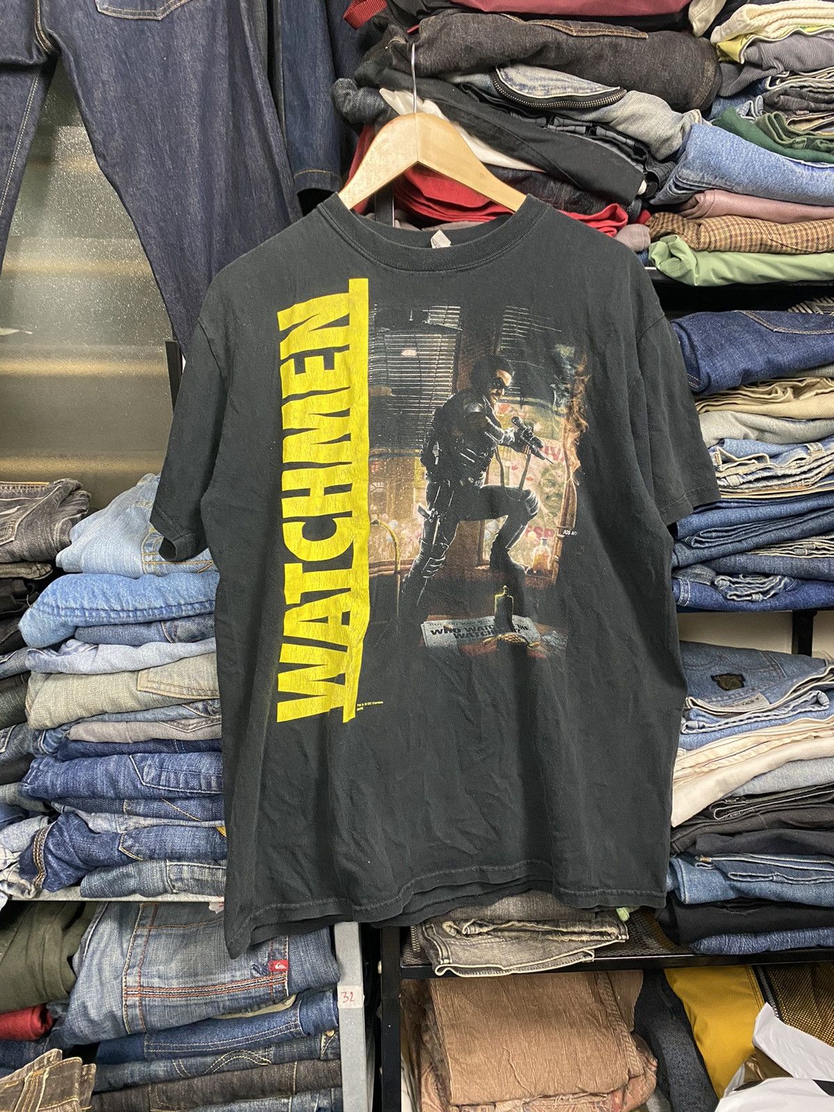 image of Dc Comics x Movie Vintage Y2K Watchmen Movie The Comedian in Black, Men's (Size Medium)