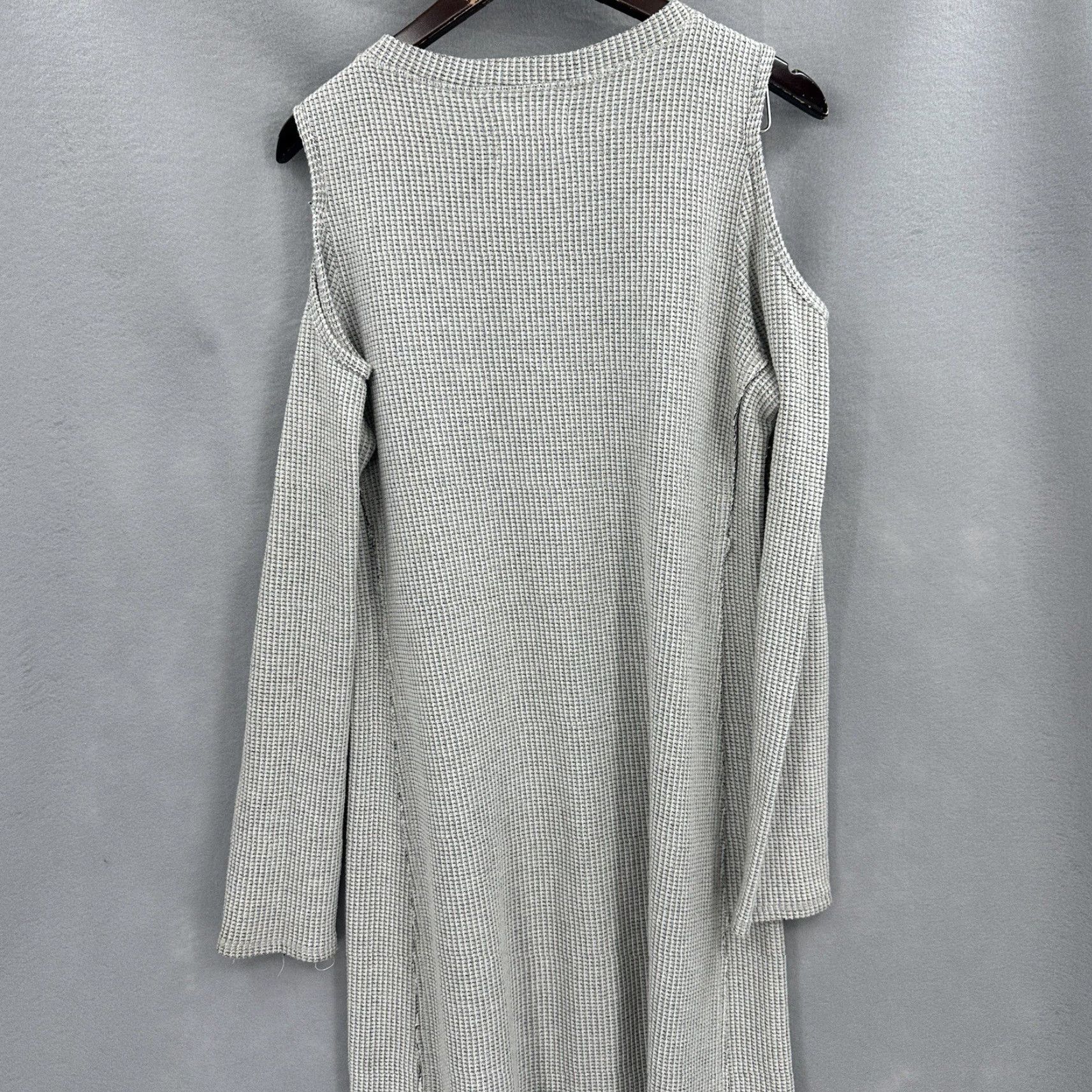 Anthropologie Anthropologie Sol Angeles Waffle Knit Dress Womens M Cold Shoulder Round Neck Midi A-Line Cotton Blend Knit Gray Sugar Bohemian Classic 90s? Size M / US 6-8 / IT 42-44 - 4 Thumbnail