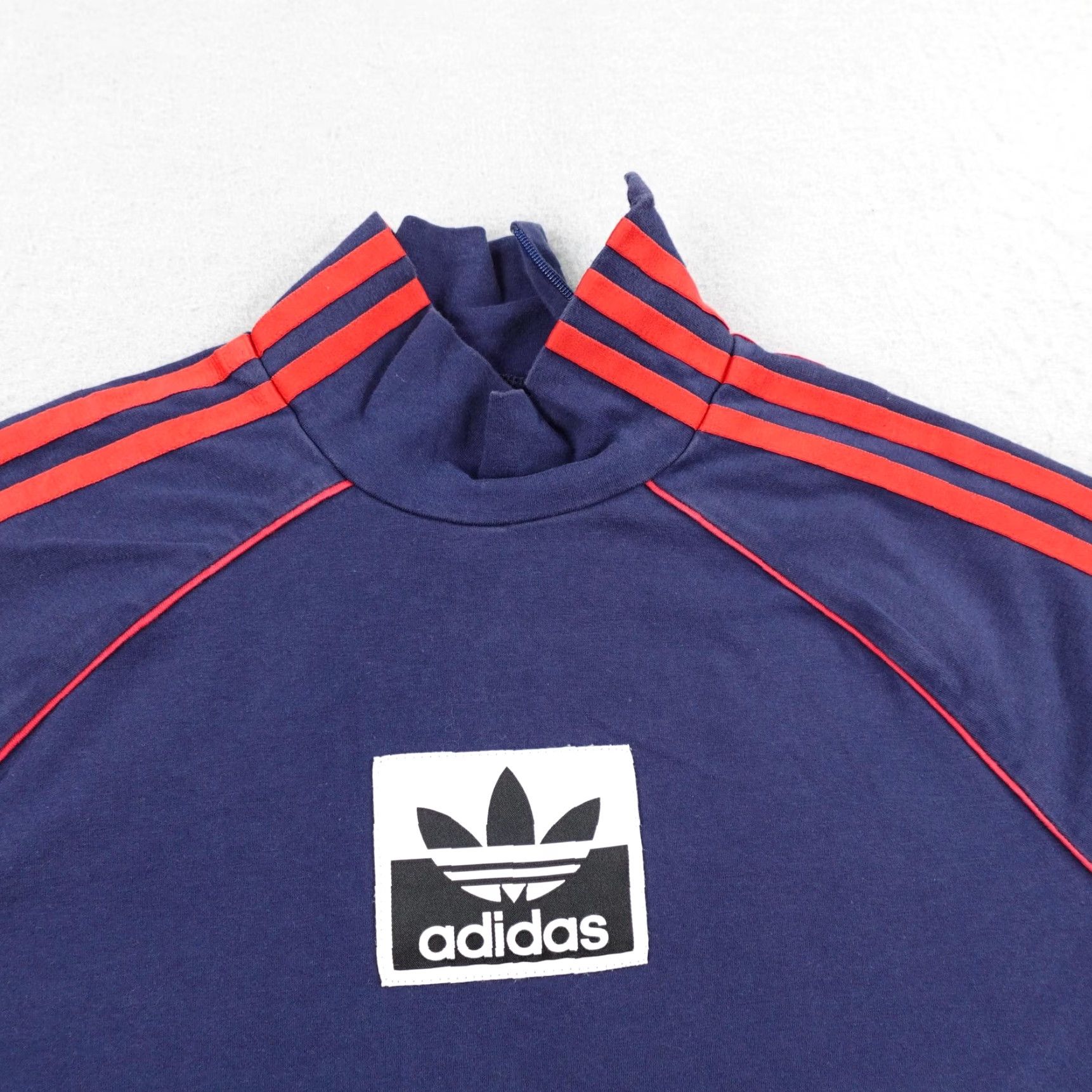 Adidas ADIDAS Shirt Womens Large Blue Red Mock Neck 1/4 Zip Track Top Long Sleeve Striped Raglan Outdoor Sports T-Shirt Size L / US 10 / IT 46 - 2 Thumbnail