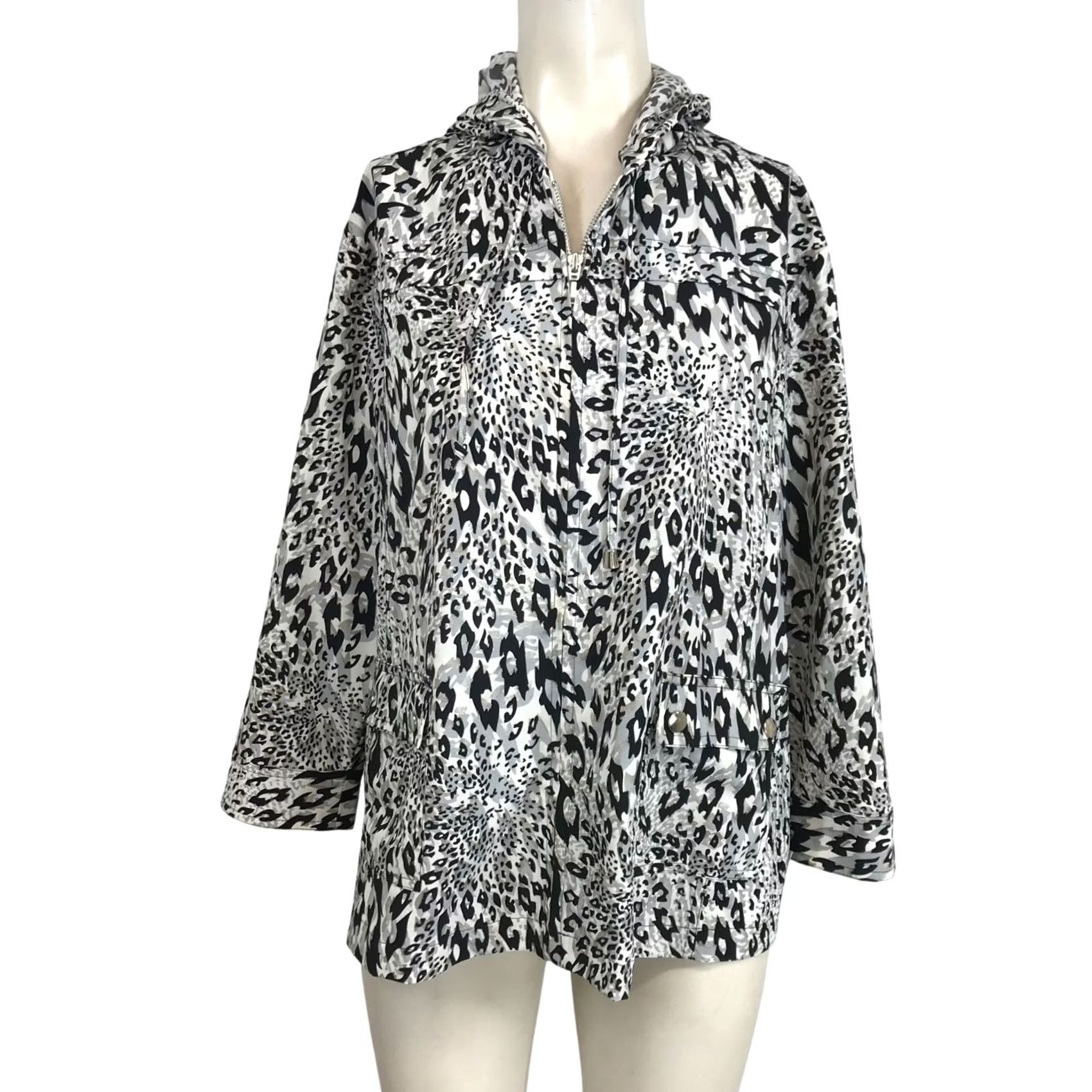 Vintage ZENERGY BY CHICO'S WOMEN'S Jacket Full Zip Animal Print Gray/Black/White Medium 2 Casual Travel Size XS / US 0-2 / IT 36-38 - 2 Thumbnail