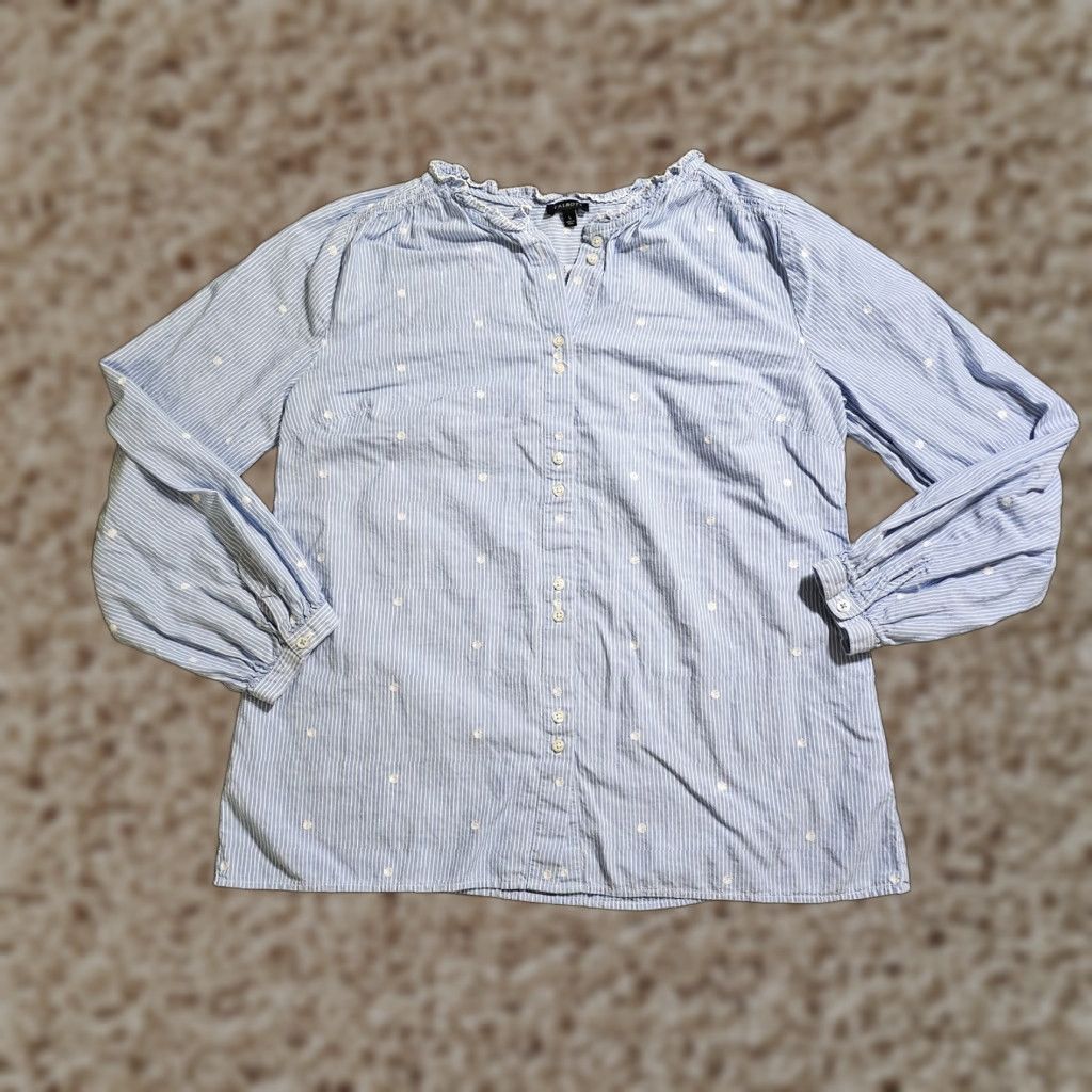 Talbots Talbots Top Shirt Women L Blue White Polka Dot Button Long Sleeve Career Blouse Size L / US 10 / IT 46 - 1 Thumbnail