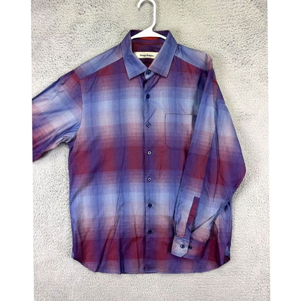 Tommy Bahama Tommy Bahama Shirt Adult Medium Red Blue Ombre Silk Blend Button Up Mens Size US M / EU 48-50 / 2 - 3 Thumbnail