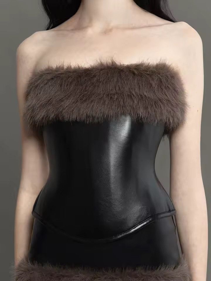 Other Designer Top + Skirt Set Fur PU Leather Punk Pinterest Size S / US 4 / IT 40 - 4 Thumbnail