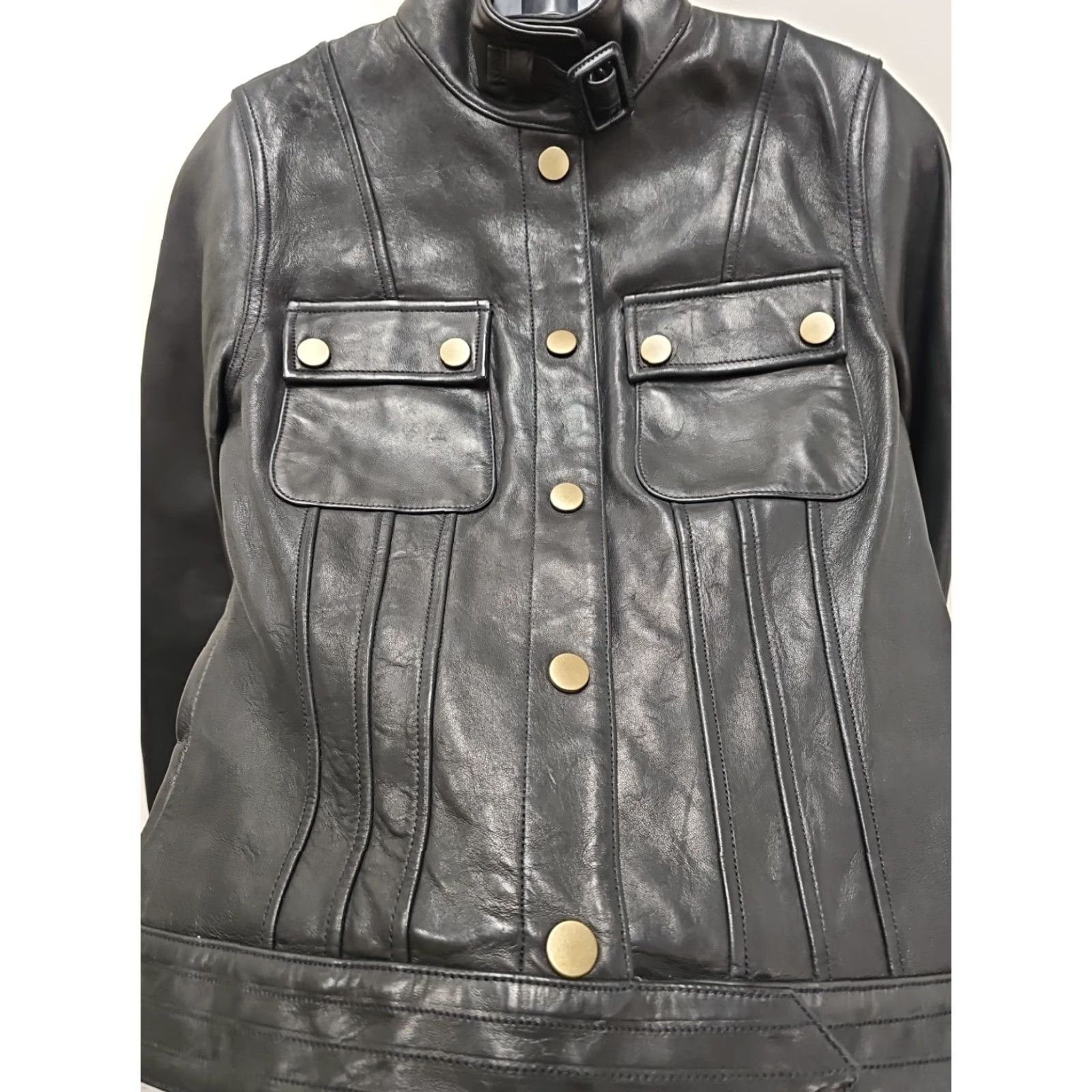 Banana Republic Banana Republic Leather Jacket Womens Small Black Snap Motorcycle Jacket 18 Chest 20.5 Length XS/S Mens Womens Girls Size S / US 4 / IT 40 - 2 Thumbnail