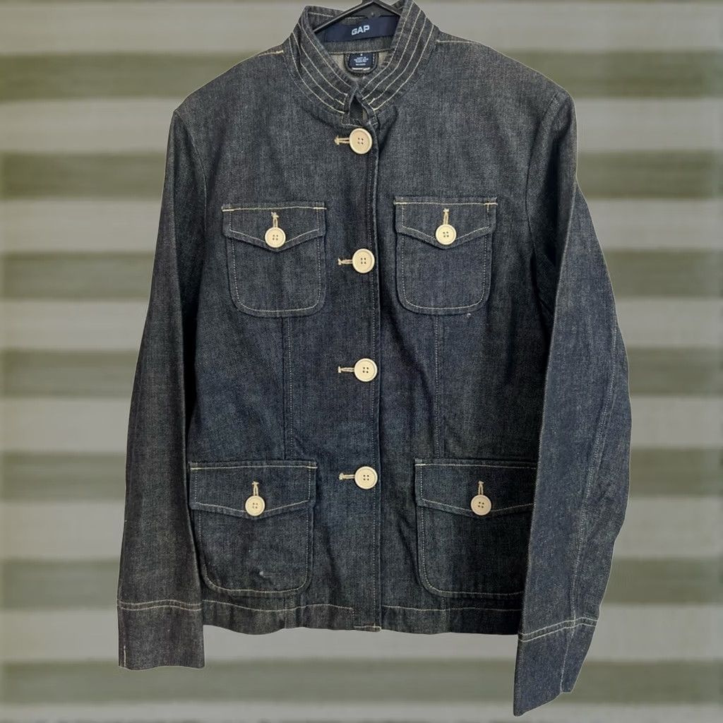 Gap Gap Jacket Women's 6 Blue Denim Button Up Pockets Cinch Waist Back Pleat Size M / US 6-8 / IT 42-44 - 1 Thumbnail
