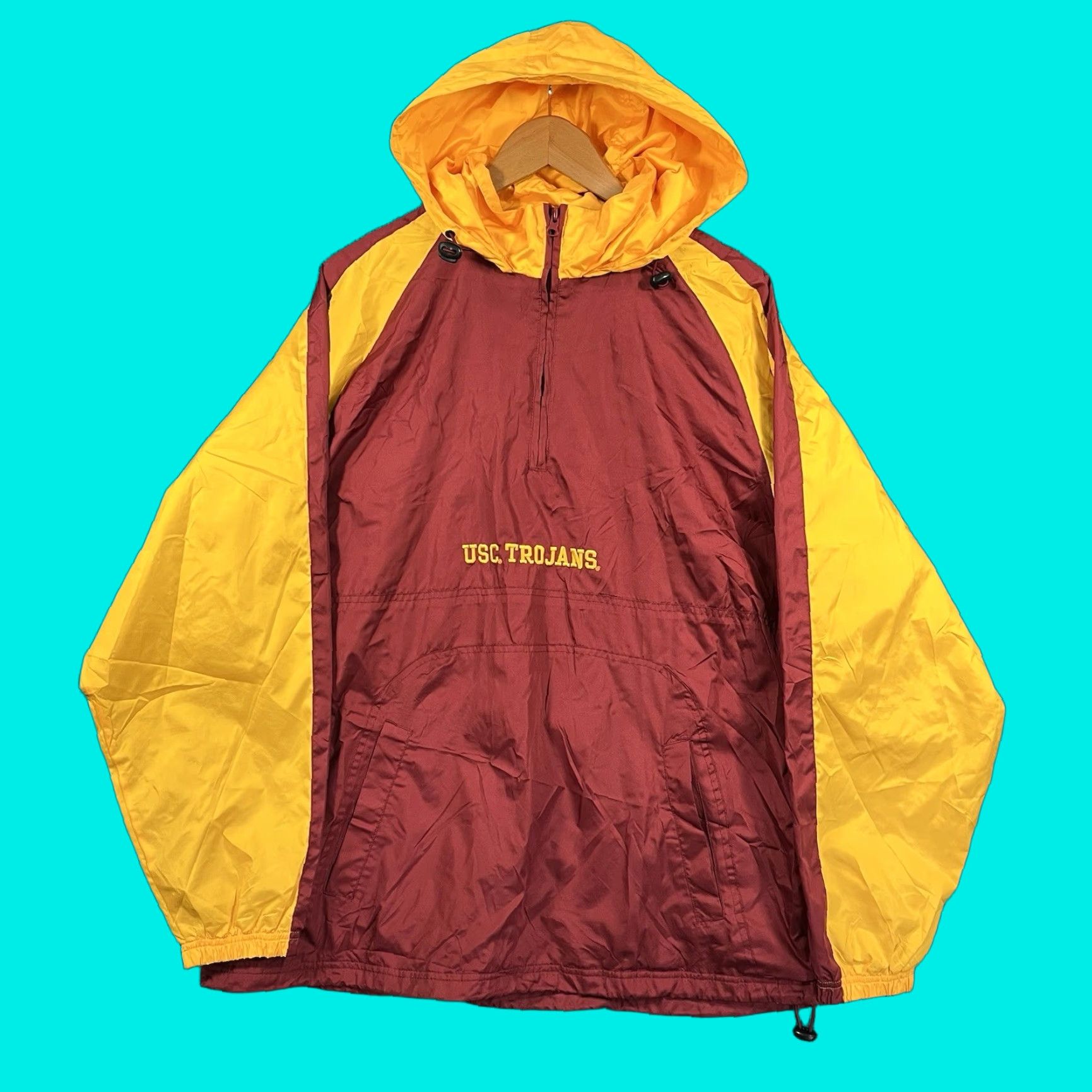 Vintage VINTAGE Red Oak USC Trojans Pullover Jacket Mens Large Hooded Windbreaker Red Tailored Utility? Size US L / EU 52-54 / 3 - 1 Thumbnail