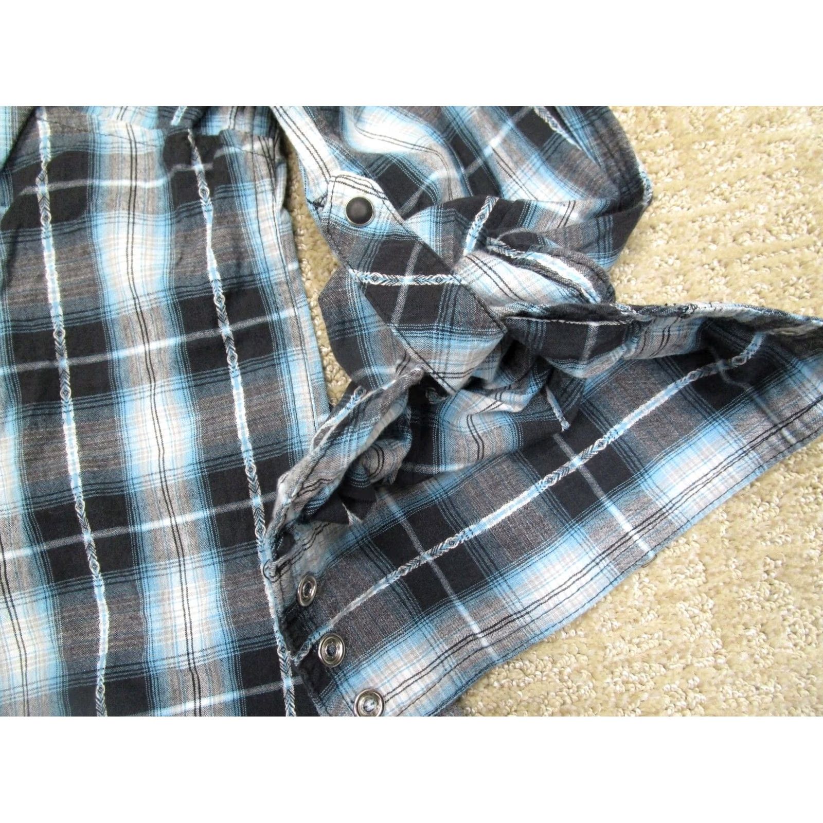Vintage Panhandle Slim Pearl Snap Shirt Women XL Blue Plaid Embroidered Western White Distressed? Size XL / US 12-14 / IT 48-50 - 3 Thumbnail