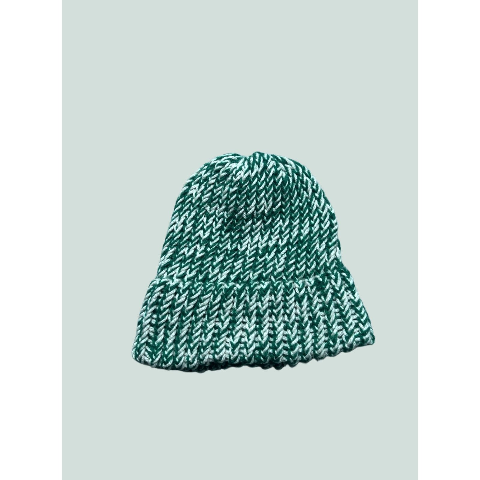 Vintage VINTAGE Hand knit crochet beanie winter hat green white Michigan state MSU one size Size ONE SIZE - 1 Thumbnail