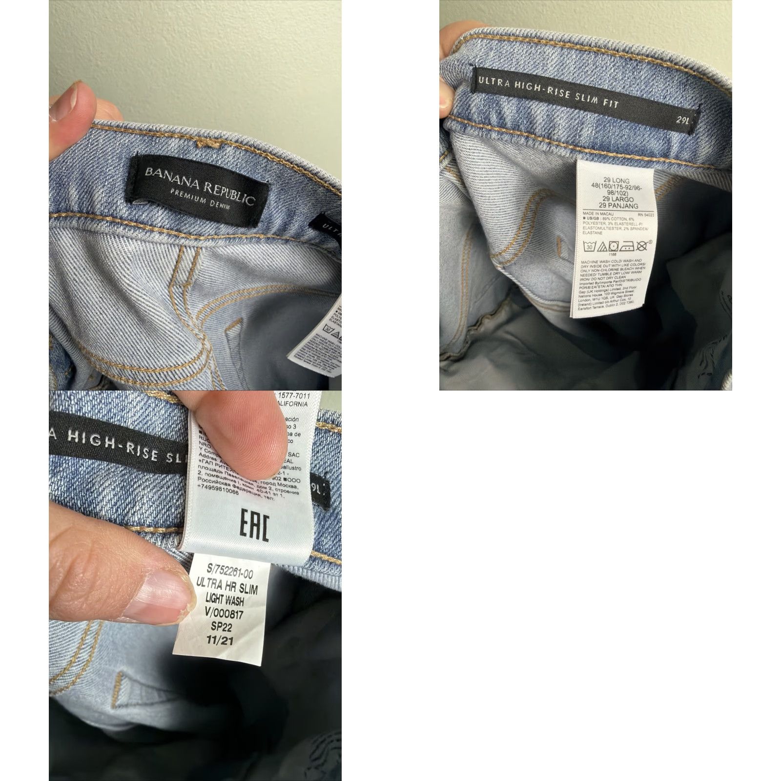 Banana Republic VINTAGE Banana Republic Premium Denim Ultra High Rise Slim For 29L Light Wash Distressed Size ONE SIZE - 9 Thumbnail