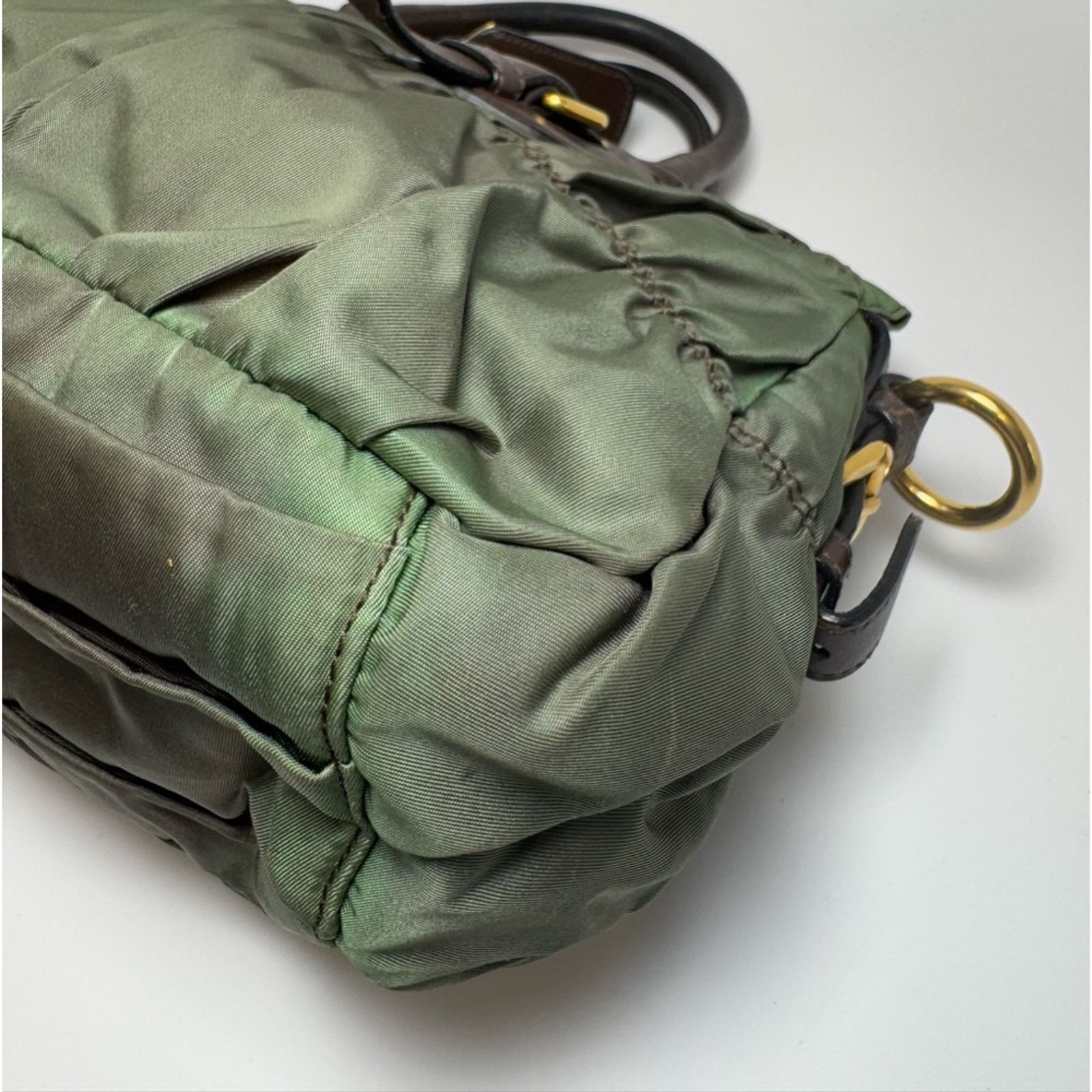 Prada Prada Tessuto Gaufre Olive Green & Brown Leather Satchel Size ONE SIZE - 12 Thumbnail