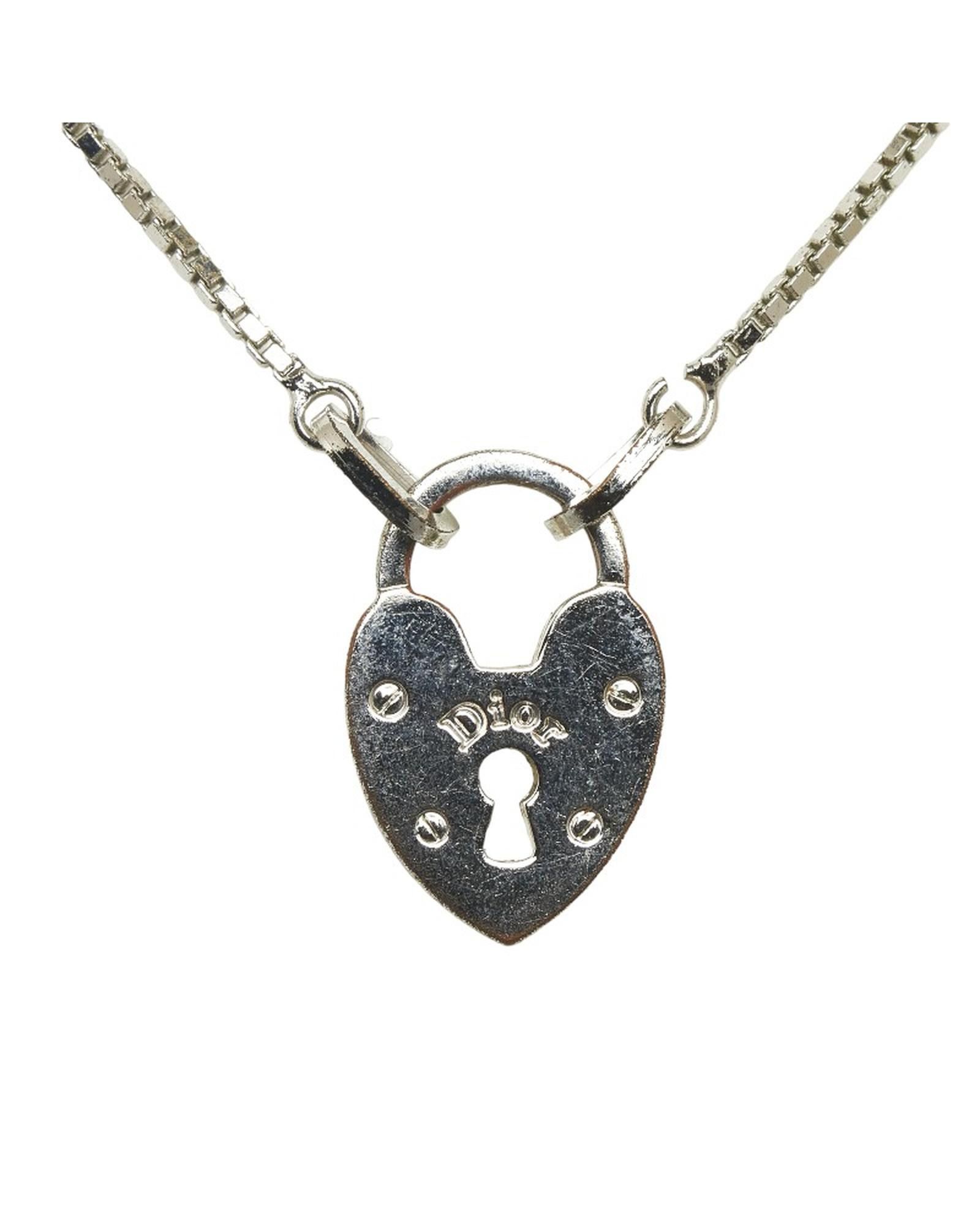 image of Dior Silver Heart Padlock Pendant Necklace, Women's